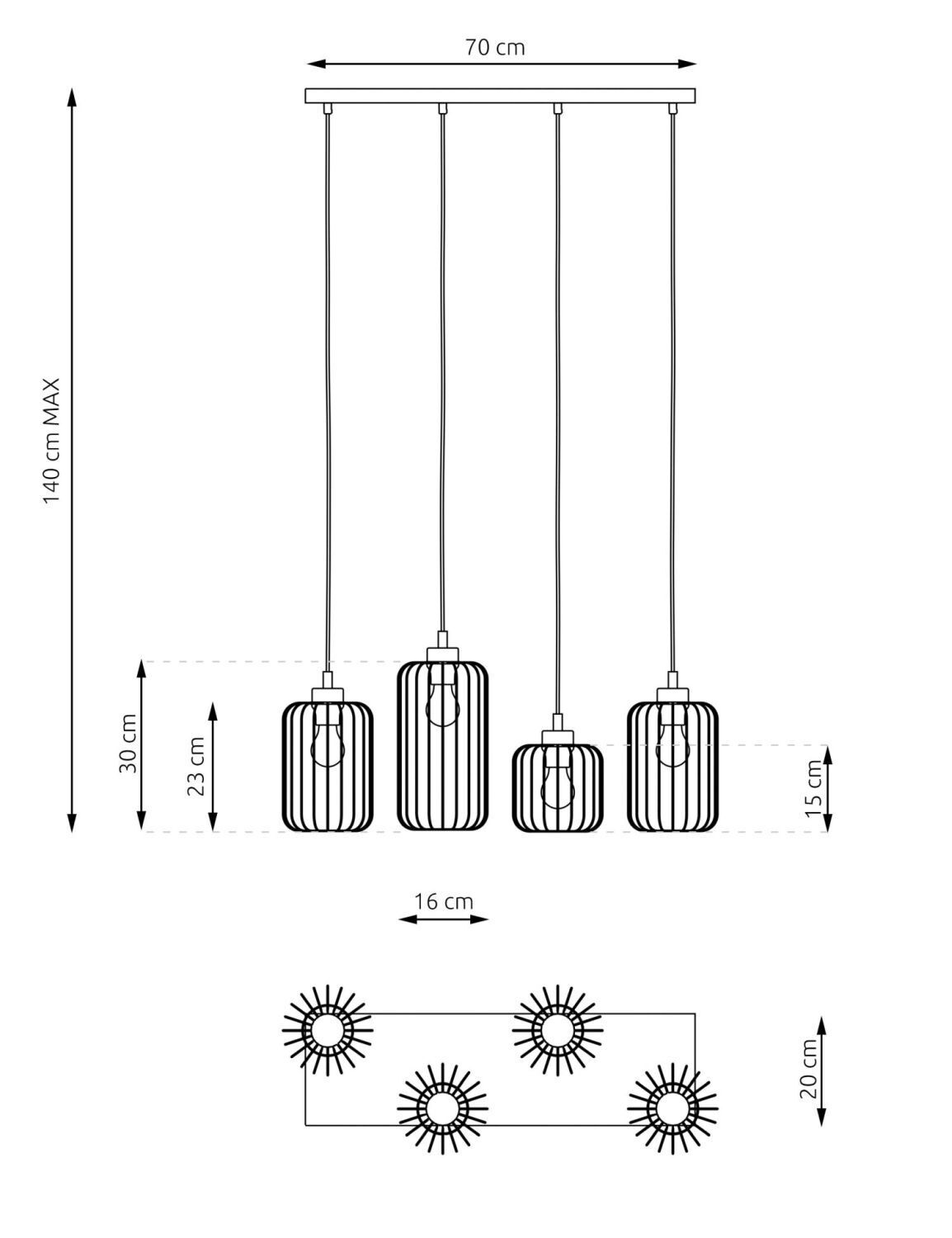 Pendelleuchte, hängende Lampe, 4-Flammen-Deckenleuchte, Metallkäfig, Deckenlaterne