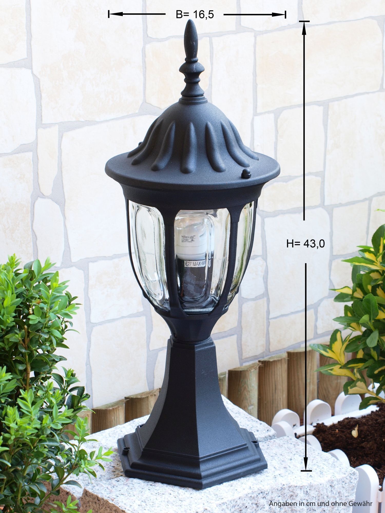 Lampe de socle rustique MILANO Noir 43cm IP43 Lampe