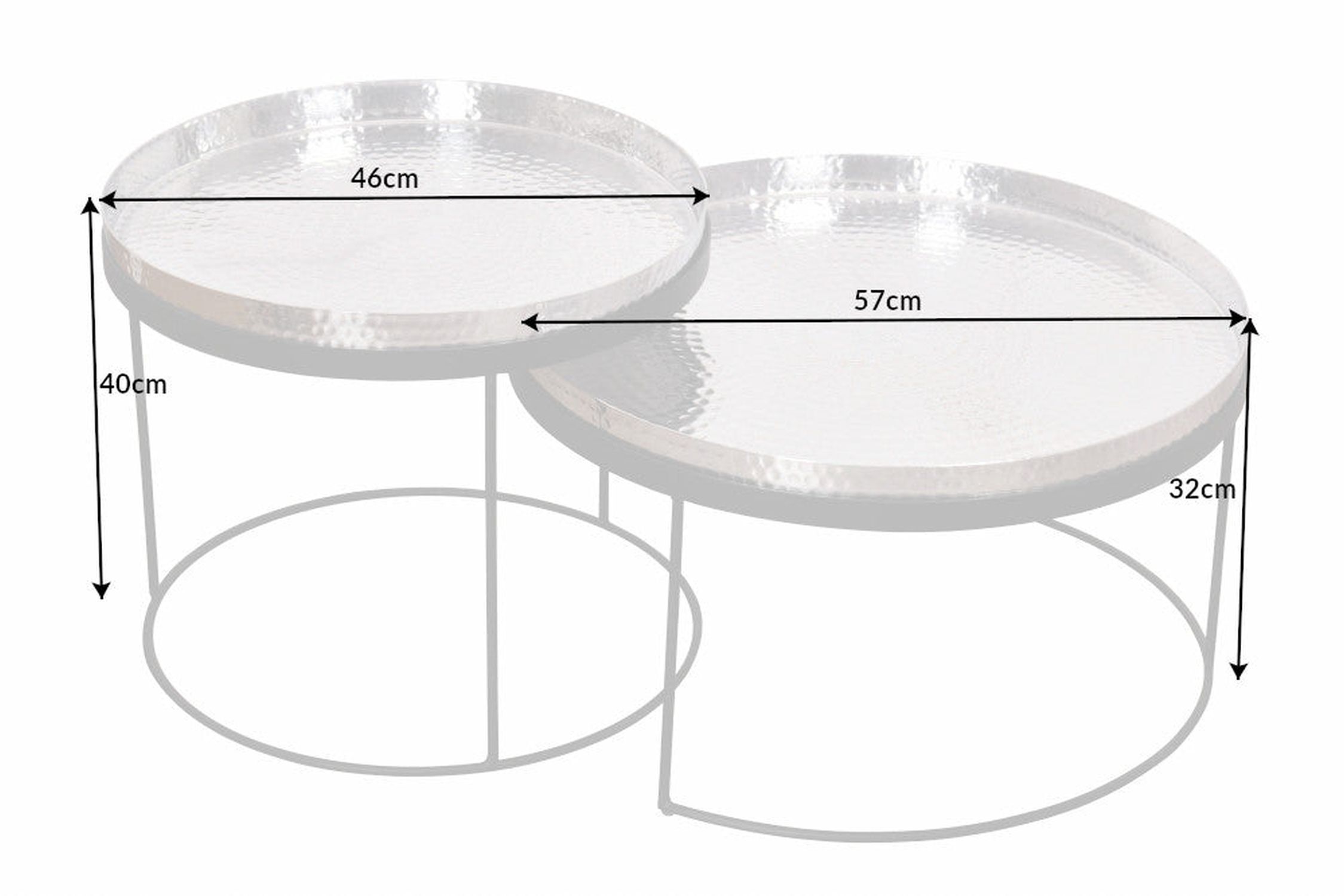 Table basse set de 2 avec plateau en argent noir fait main Kaffeetisch, Mobiliar, Tabelle