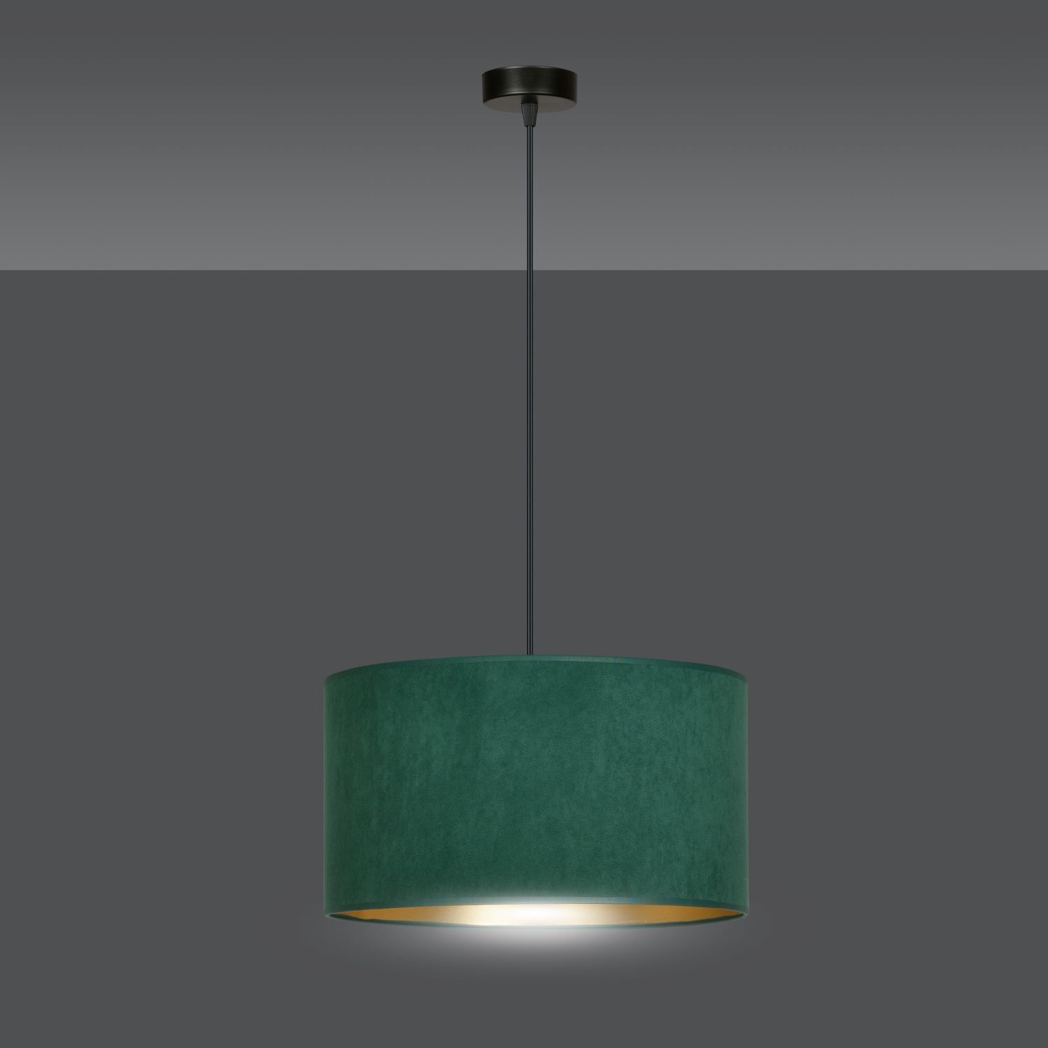Pendelleuchte Grün Gold Schwarz Ø 35 cm rund E27 Stoff Metall Lampe, Kronleuchter