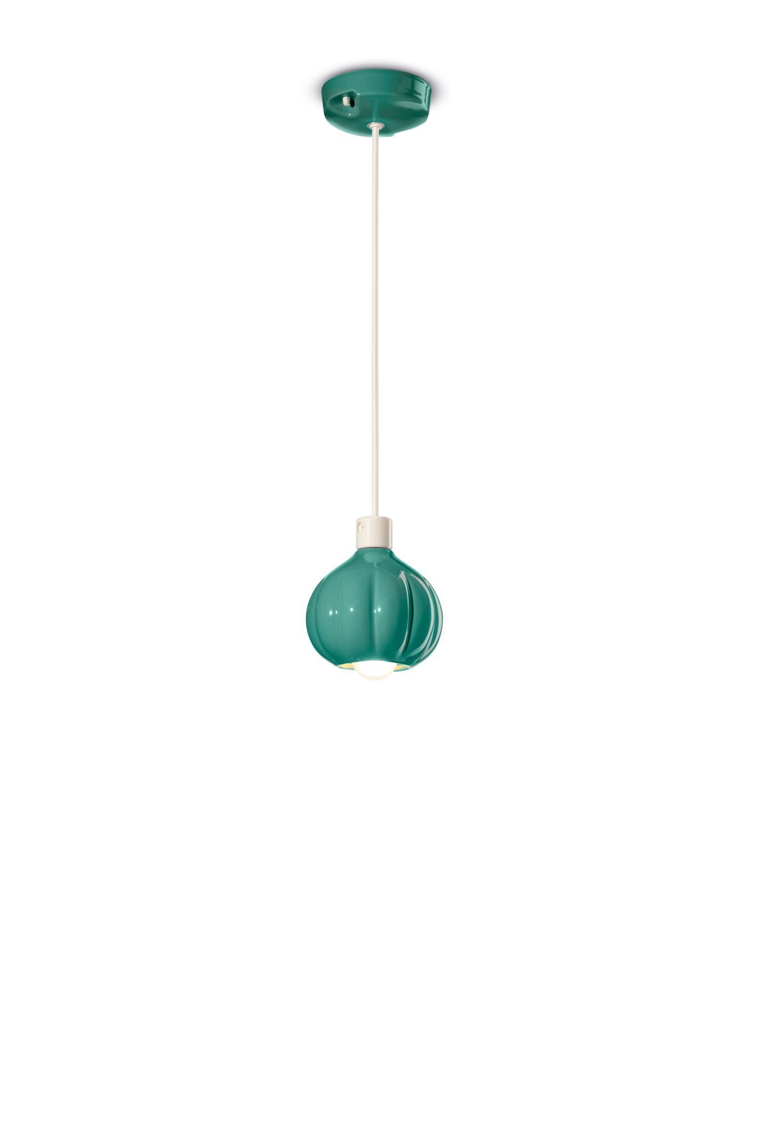 Lampe à suspendre artisanale céramique E14 D : 13 cm rond turquoise