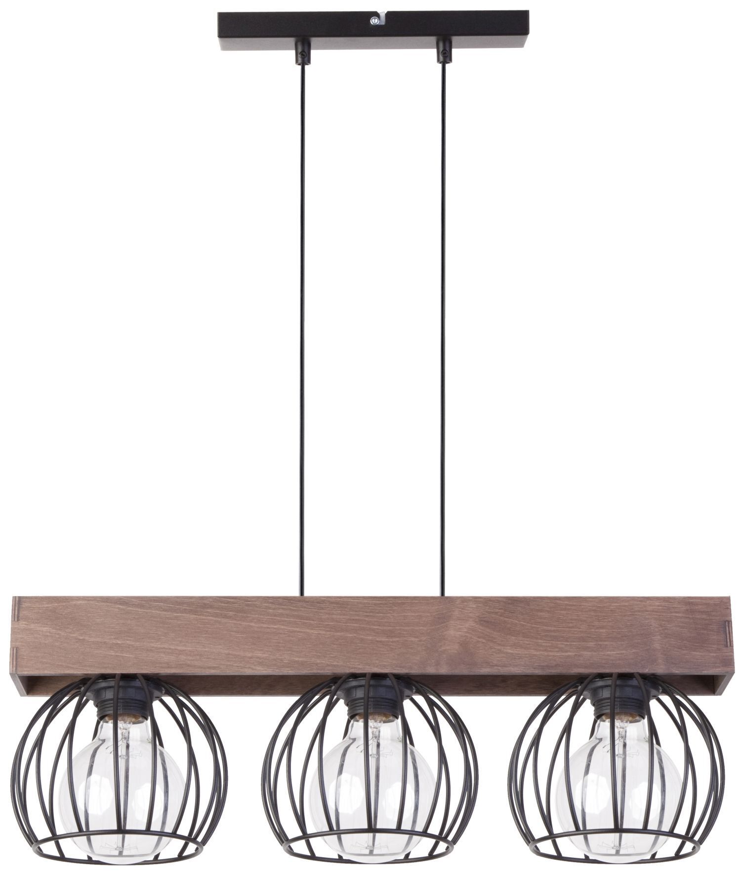Lampe à suspendre métal bois E27 3 flammes en noir