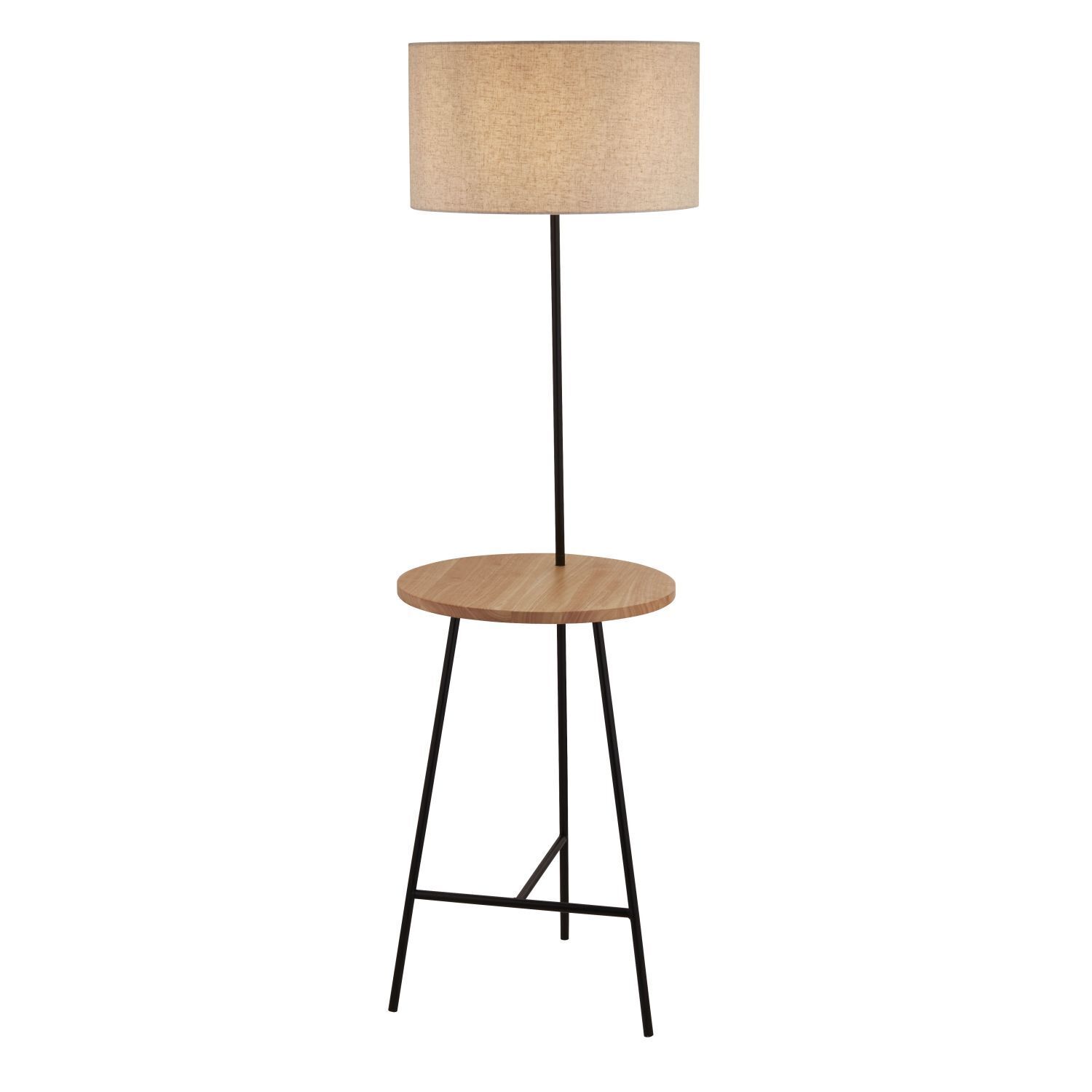 Lampadaire Trépied 155 cm E27 avec support Bois Métal Tissu