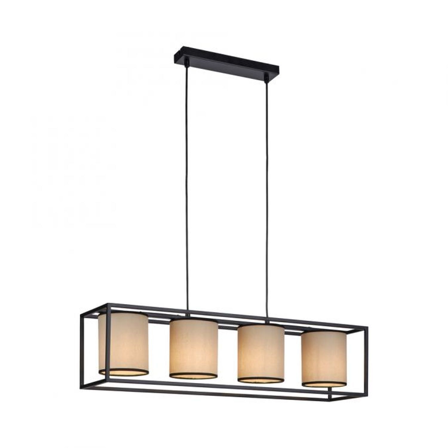 Suspension Tissu Métal Beige Noir E27 80 cm long Lampe, Leuchte, Kronleuchter