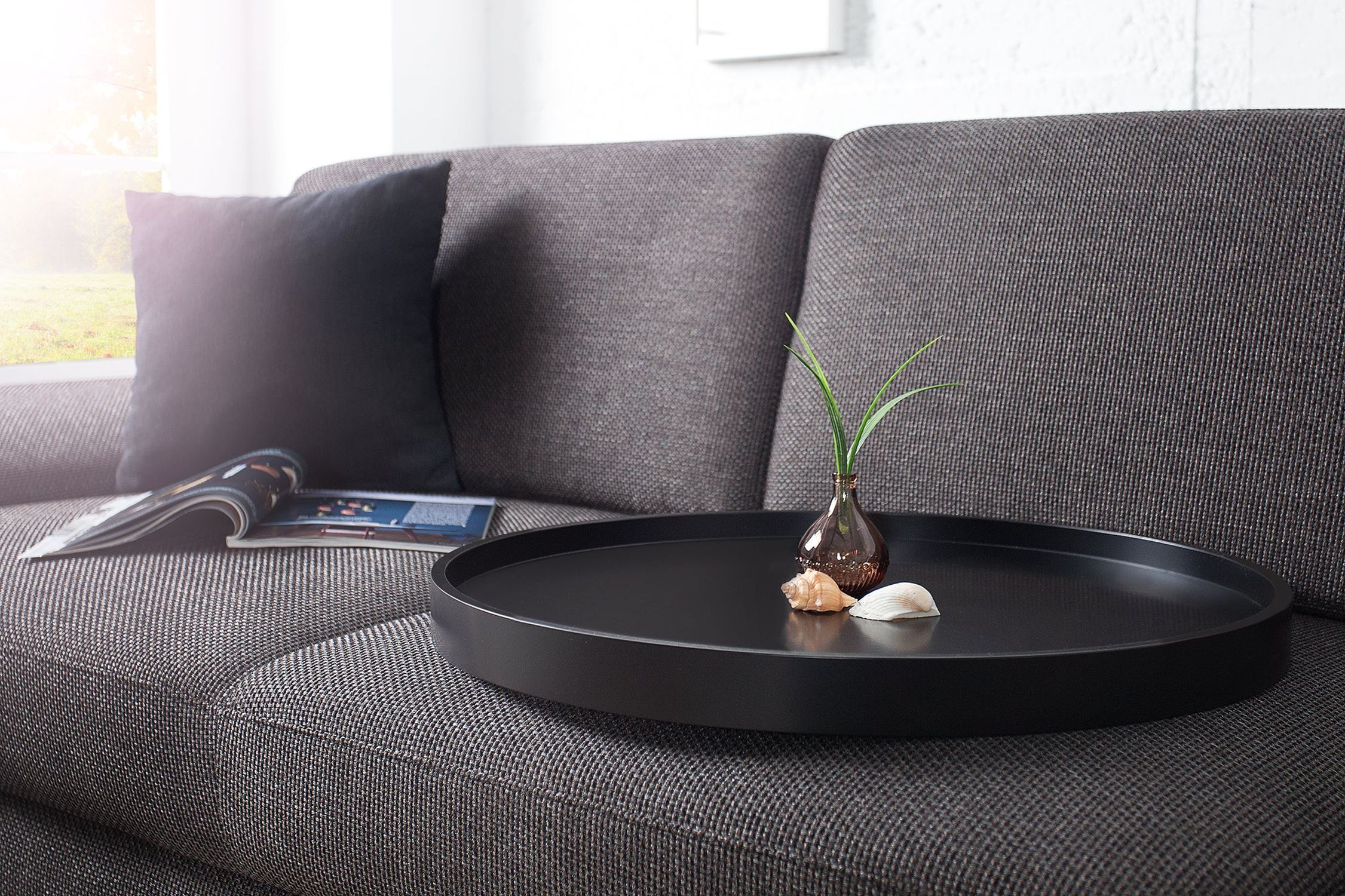 Couchtisch Holz Metall in Schwarz Kupfer 60x60 mit Tablett Tabelle, Buch, Couch, Kaffeetisch, Tischplatte