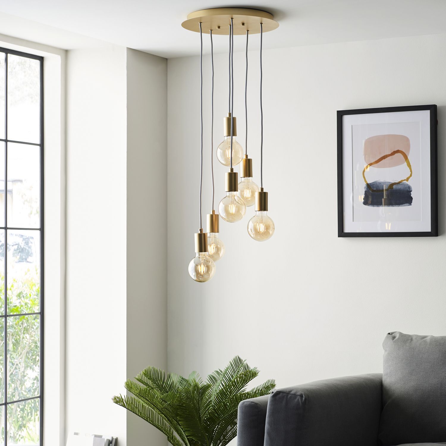 Lampe à suspendre en métal doré réglable design rétro pour 6x E27