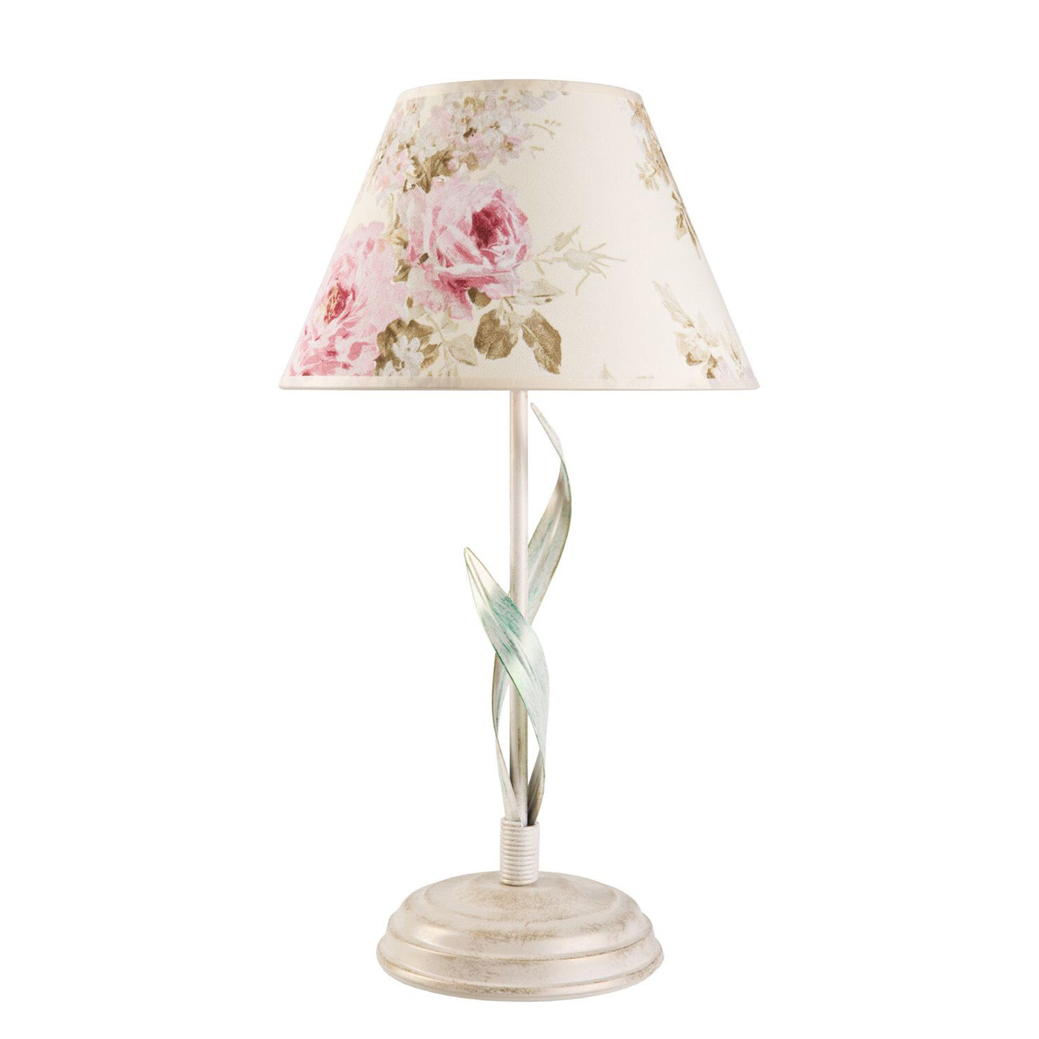 Lampe de table métal shabby blanc tissu rond maison de campagne