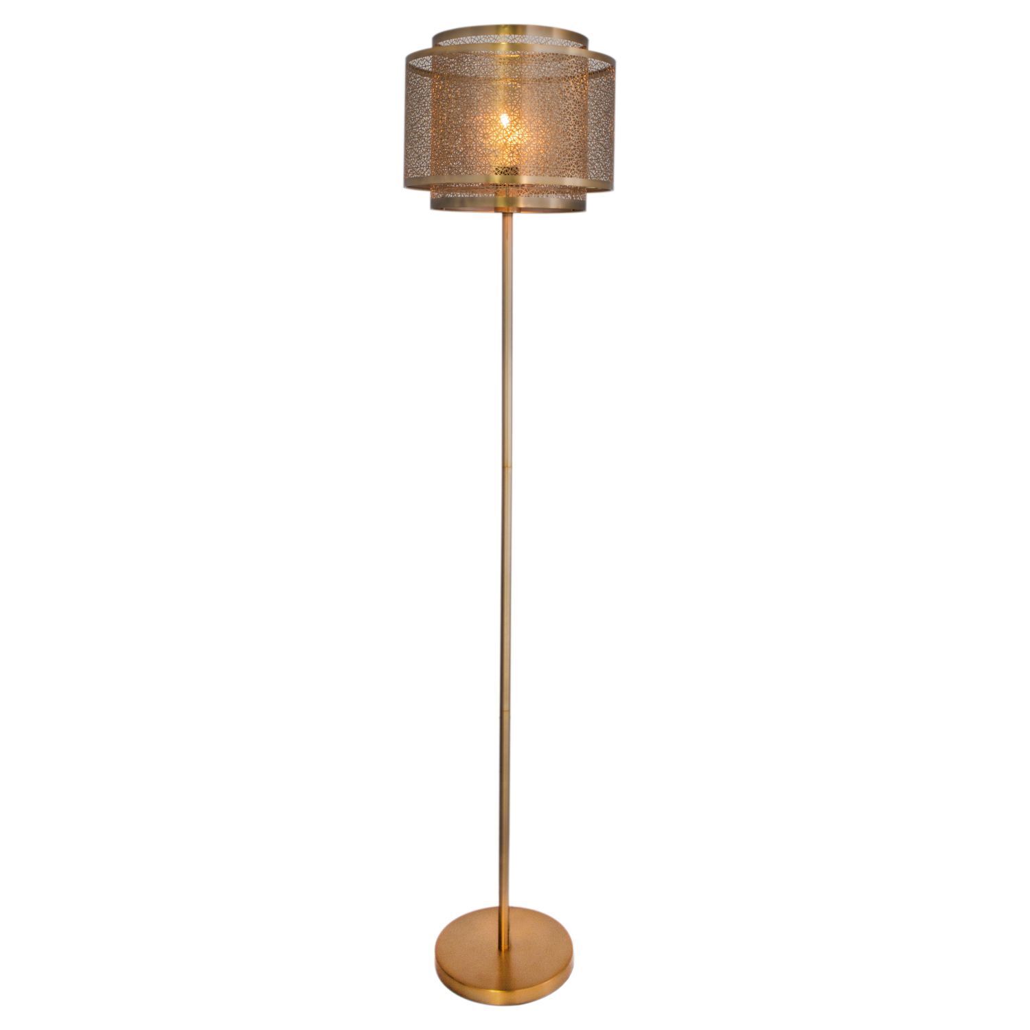 fußbodenlampe, gold, metall, mückennetzschirm, stehende lampe