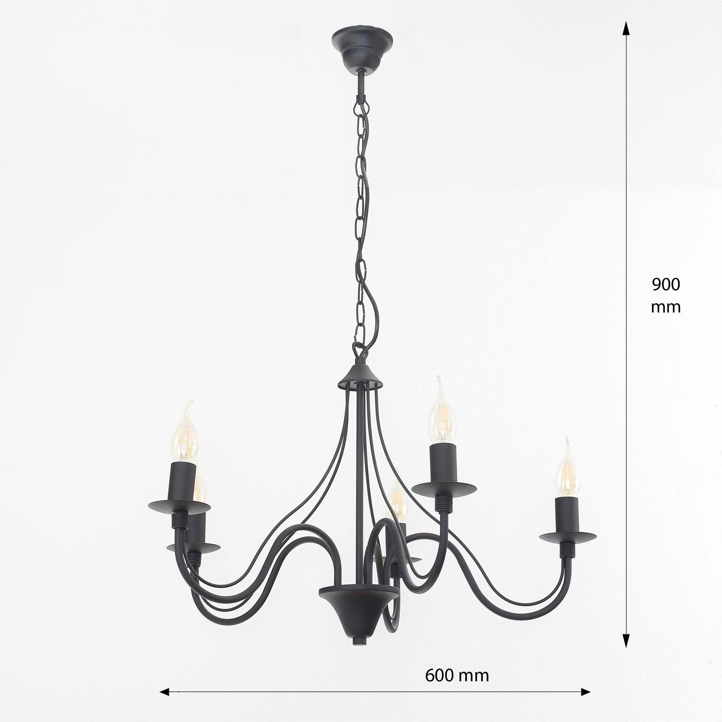 Lustre rustique noir 5 branches E14 FIORANO