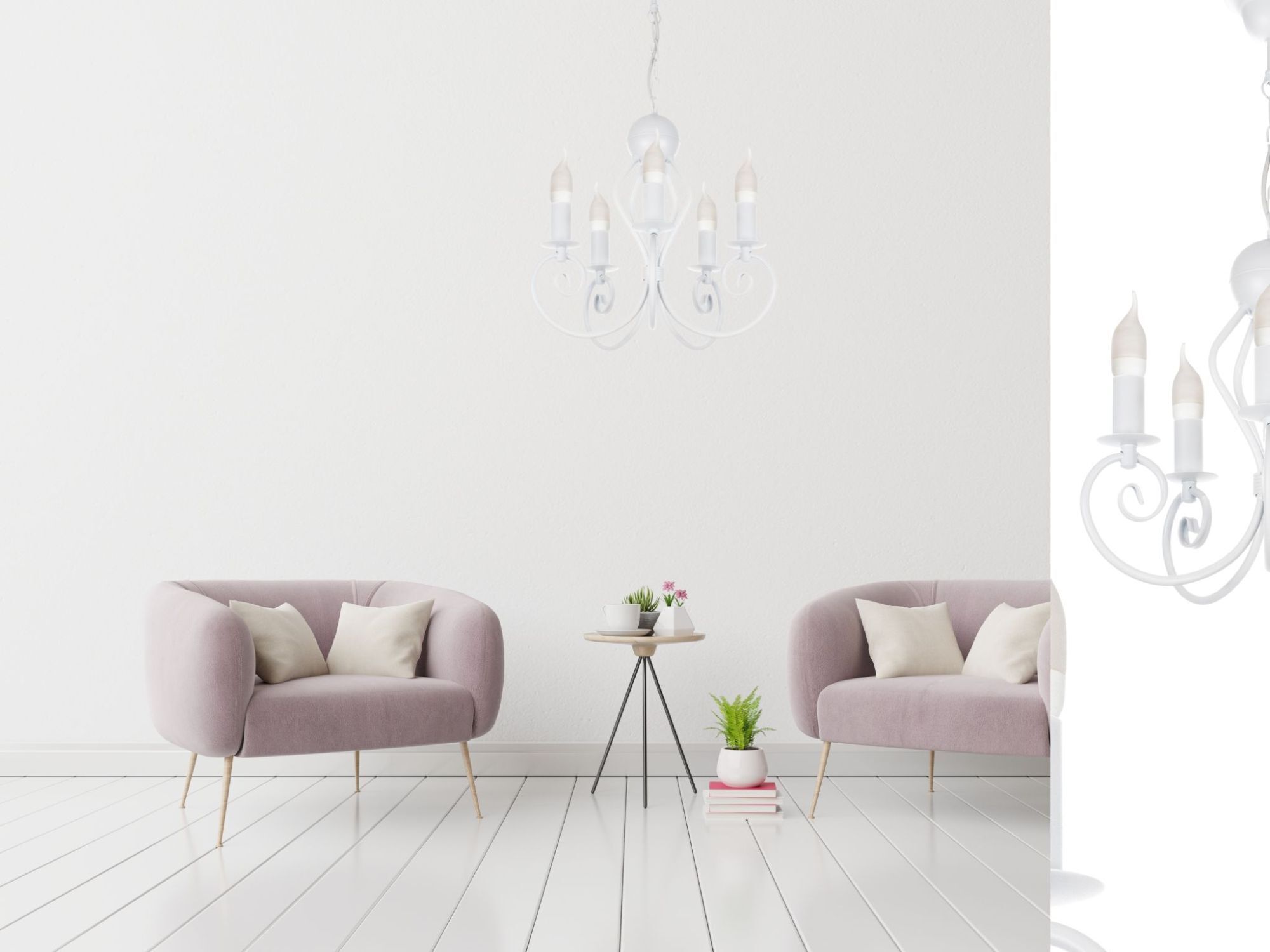 Lustre Vintage Blanc E14 5 flammes Classique Wohnzimmer, Lampe, Innenarchitektur, Couch, Dekoration für Zuhause