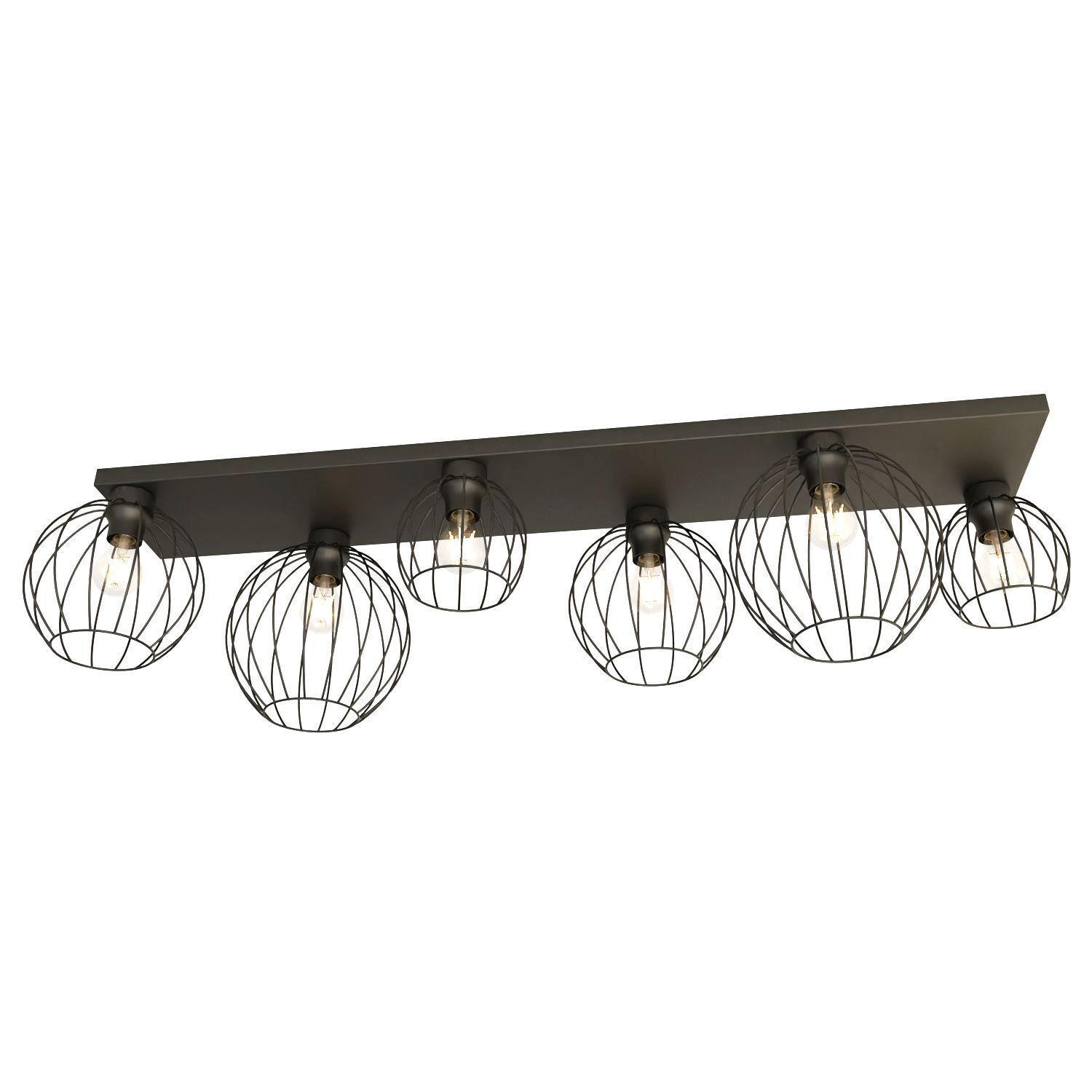 Plafonnier noir fil E27 6 flammes 115 cm Rétro