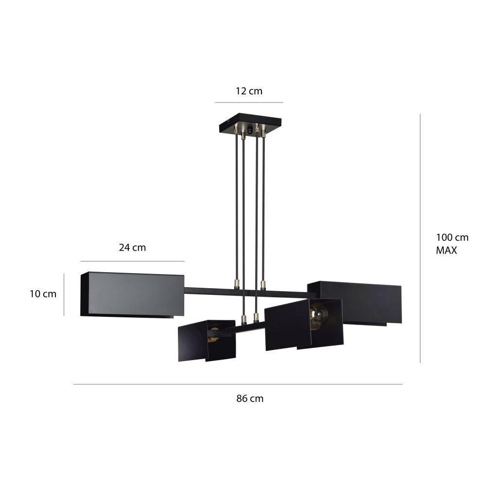 Suspension Métal Design Moderne 4x E27 Noir