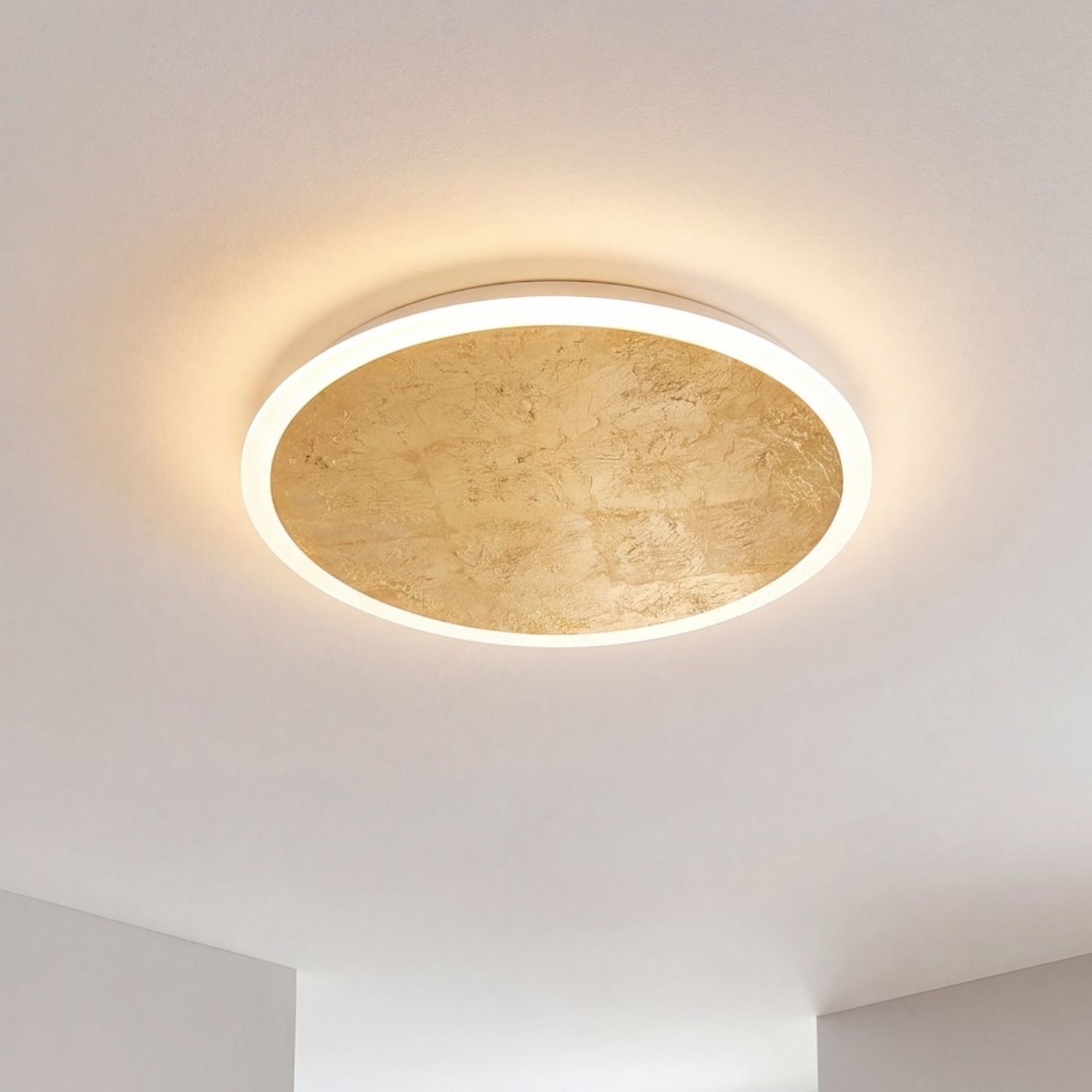 Applique LED or noir ronde Ø50 cm 3500 K dimmable Deckenleuchte, runder Leuchtenkörper, LED-Ring, goldenes Zentrum, modernes Dekor