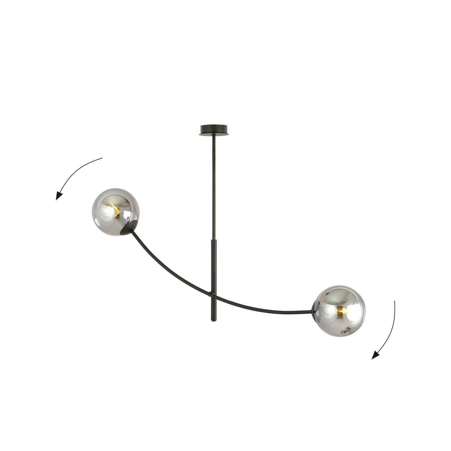 Lampe de plafond verre fumé métal L : 83 cm orientable E14 2 flammes
