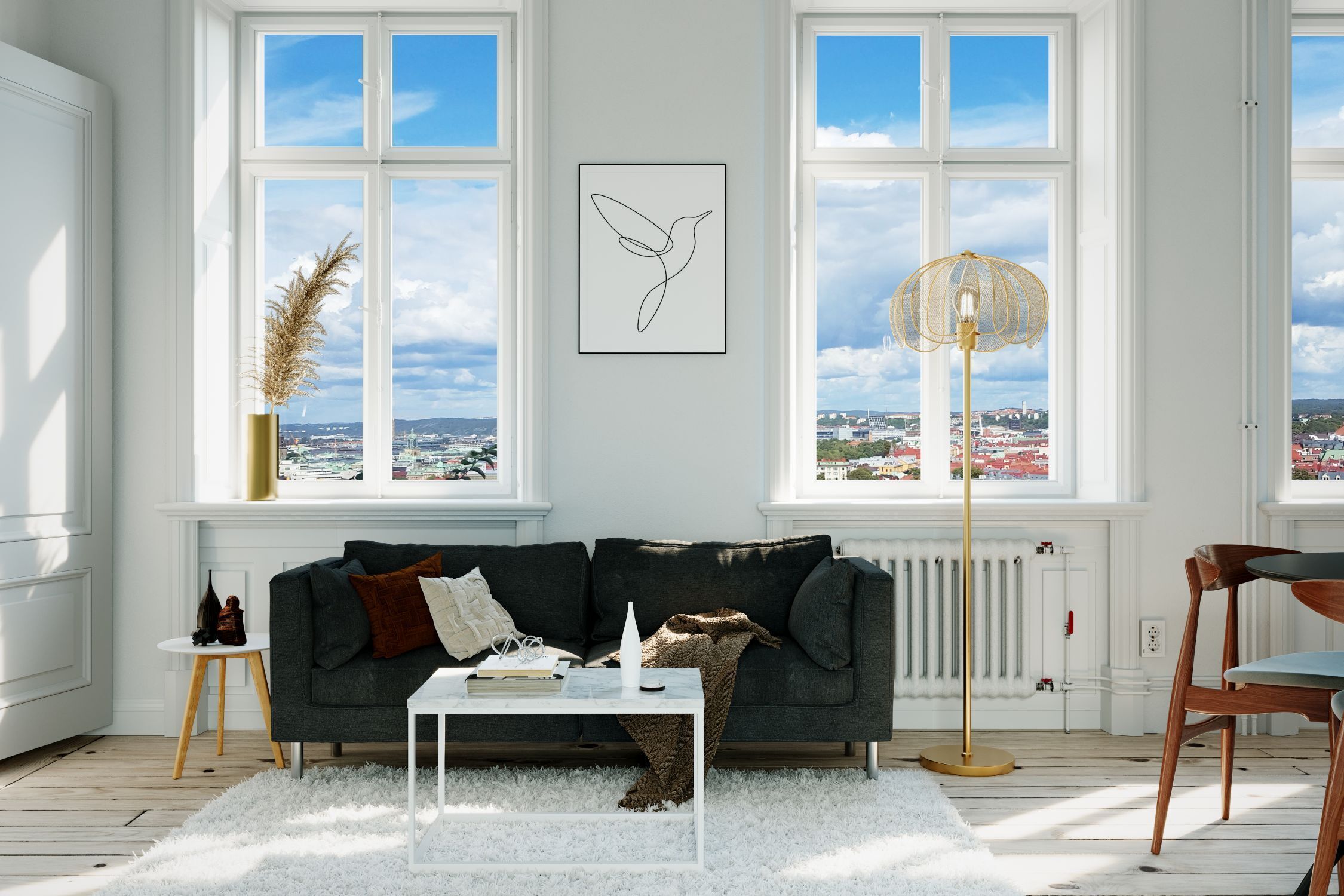 wohnzimmer, sofa, tisch, lampe, wohnaccessoires