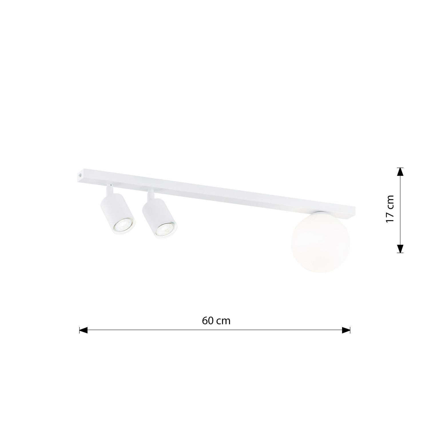 Spot de plafond 60 cm long Blanc GU10 + E14 Métal Verre