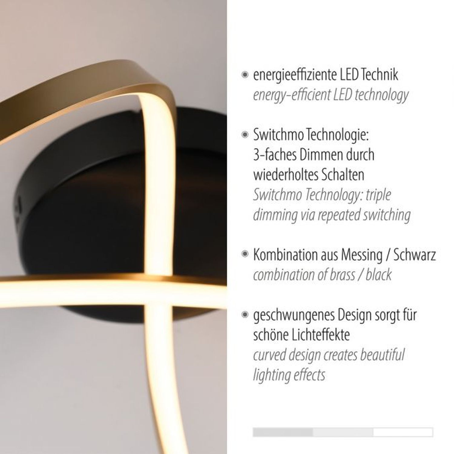 Plafonnier LED métal noir laiton 3000 K intensité lumineuse variable Lampe