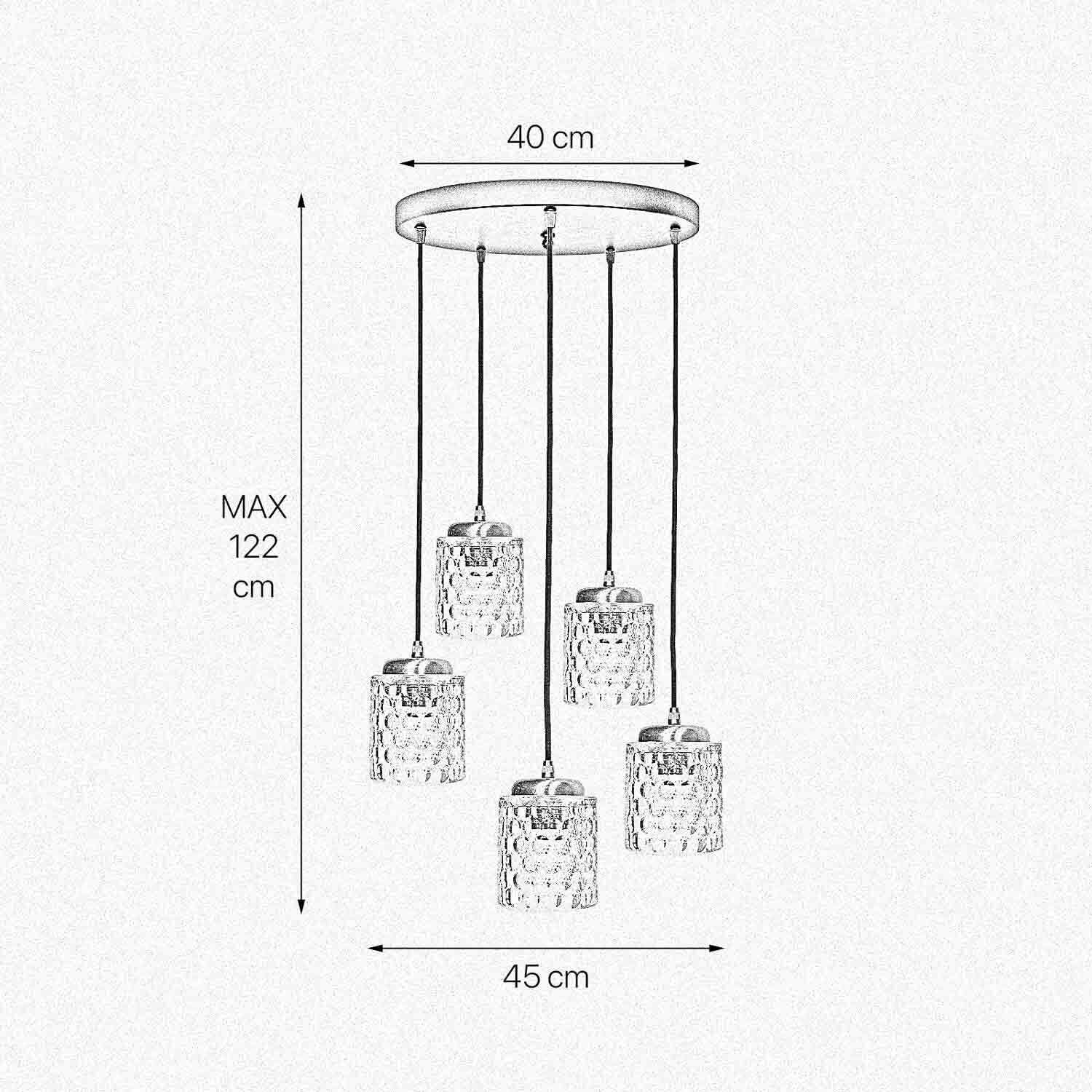 Suspension Ø 45 cm laiton fer verre E27 réglable