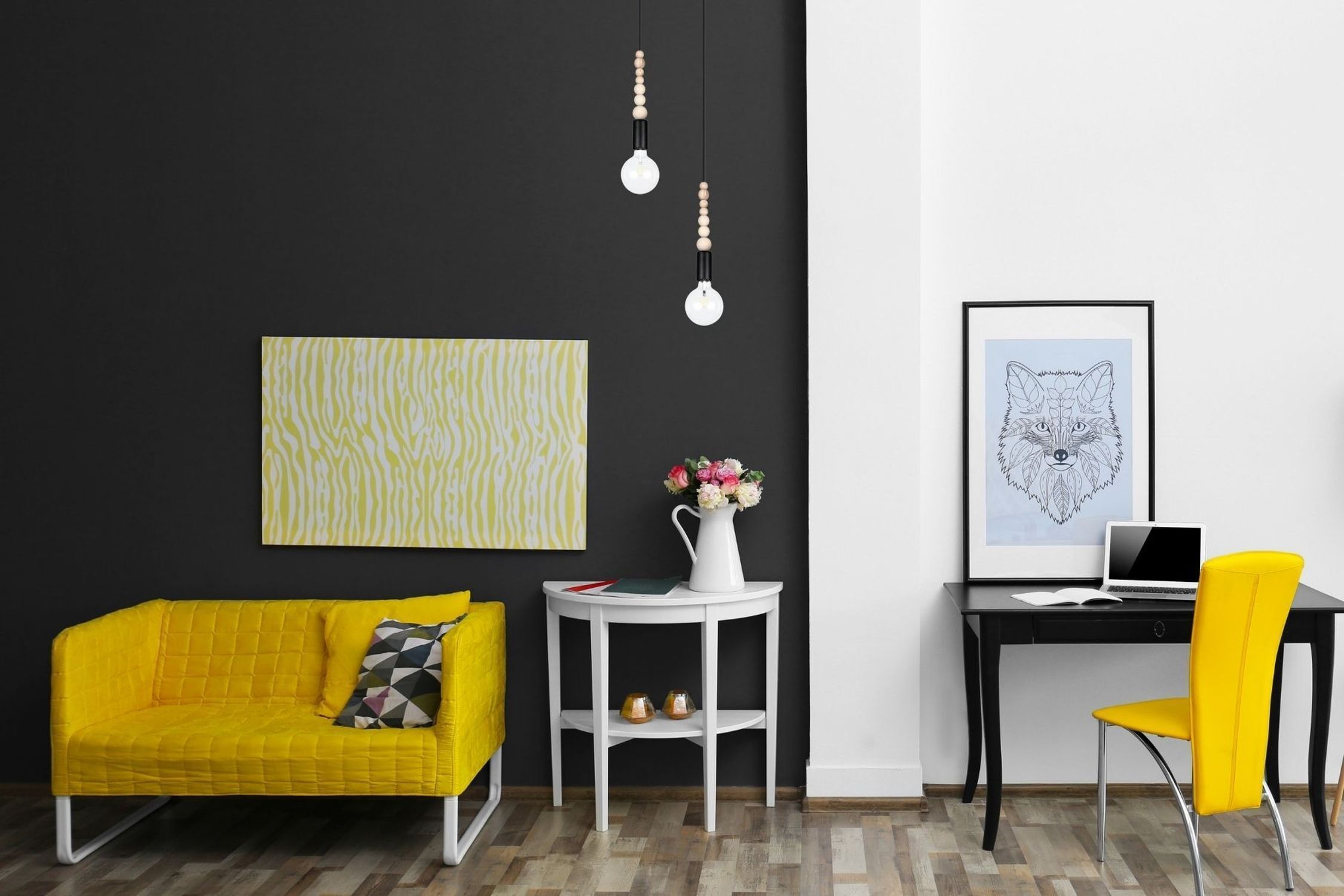 Suspension bois métal noir E27 Ø14 cm confortable Innenarchitektur, Tabelle, Wohnzimmer, Dekoration Ihres Zuhauses, Couch