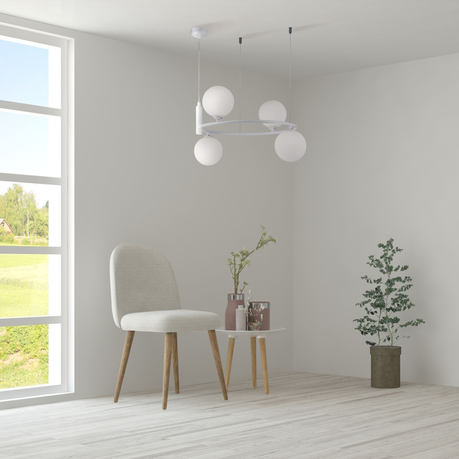 Suspension métal verre L : 39 cm H : max. 184 cm Blanc