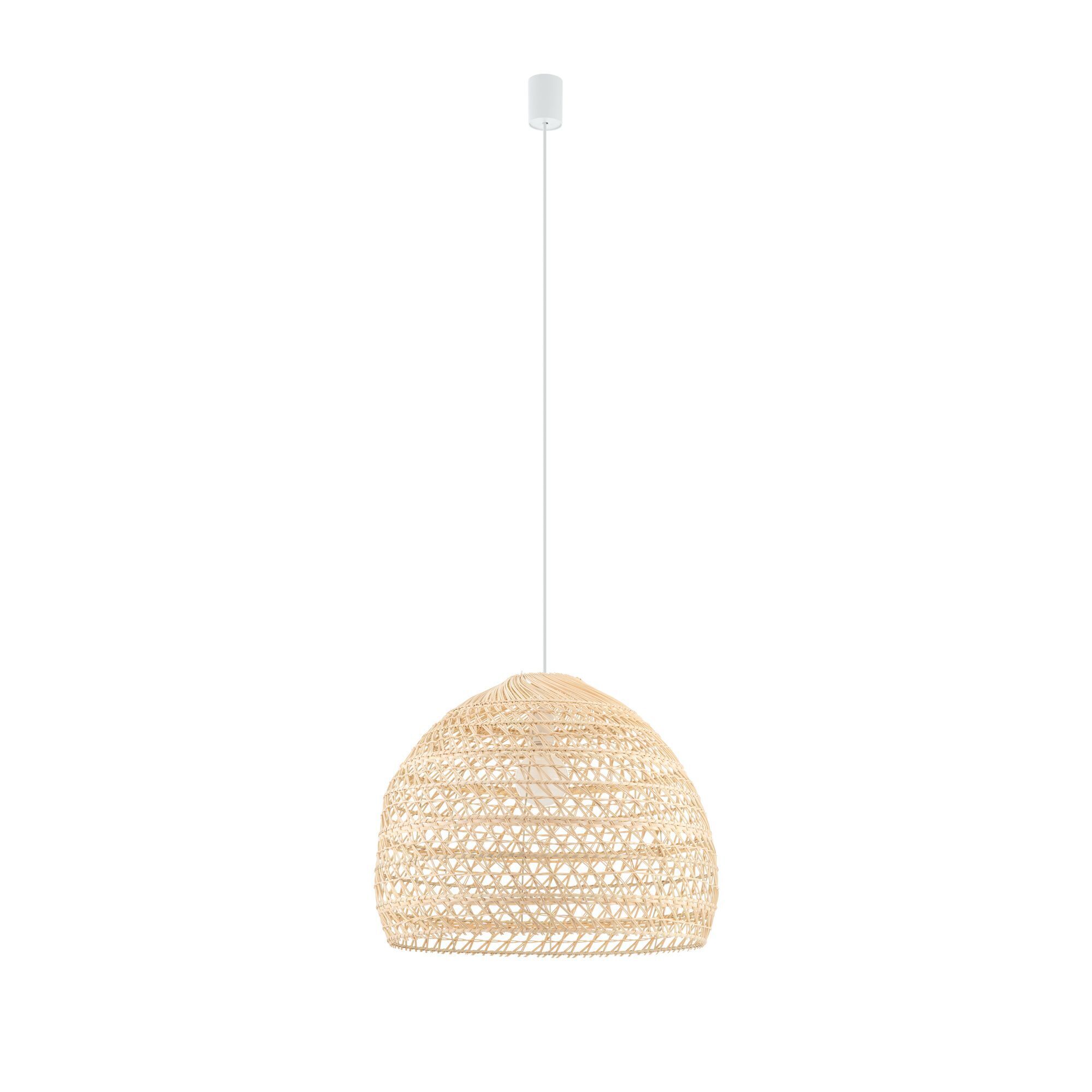 Runde Hängelampe Rattan Naturholz E27 Ø43 cm wohnlich Hängelampe, Korbschirm, naturfarben, Weißes Kabel, Lampenschirm aus Rattan
