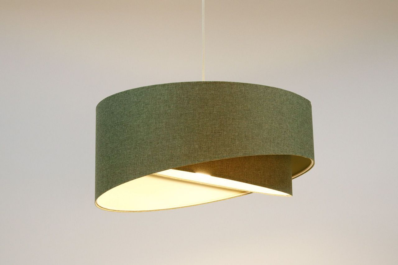 Lampe à suspendre E27 ronde D : 40 cm en tissu vert Moderne