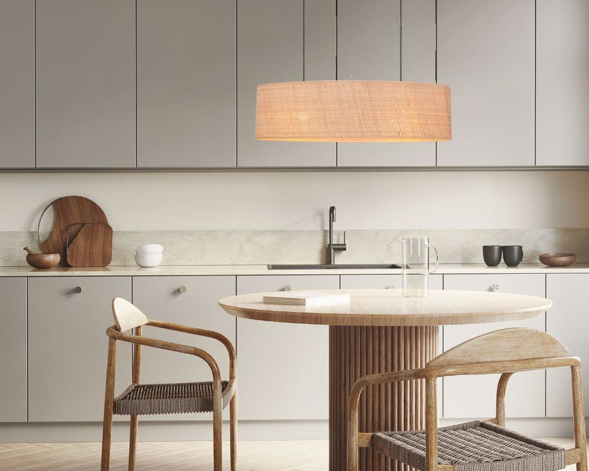 Confortable lampe à suspendre Tissu Noir Naturel 2 flammes E27 Drinnen, Innenarchitektur, Küche