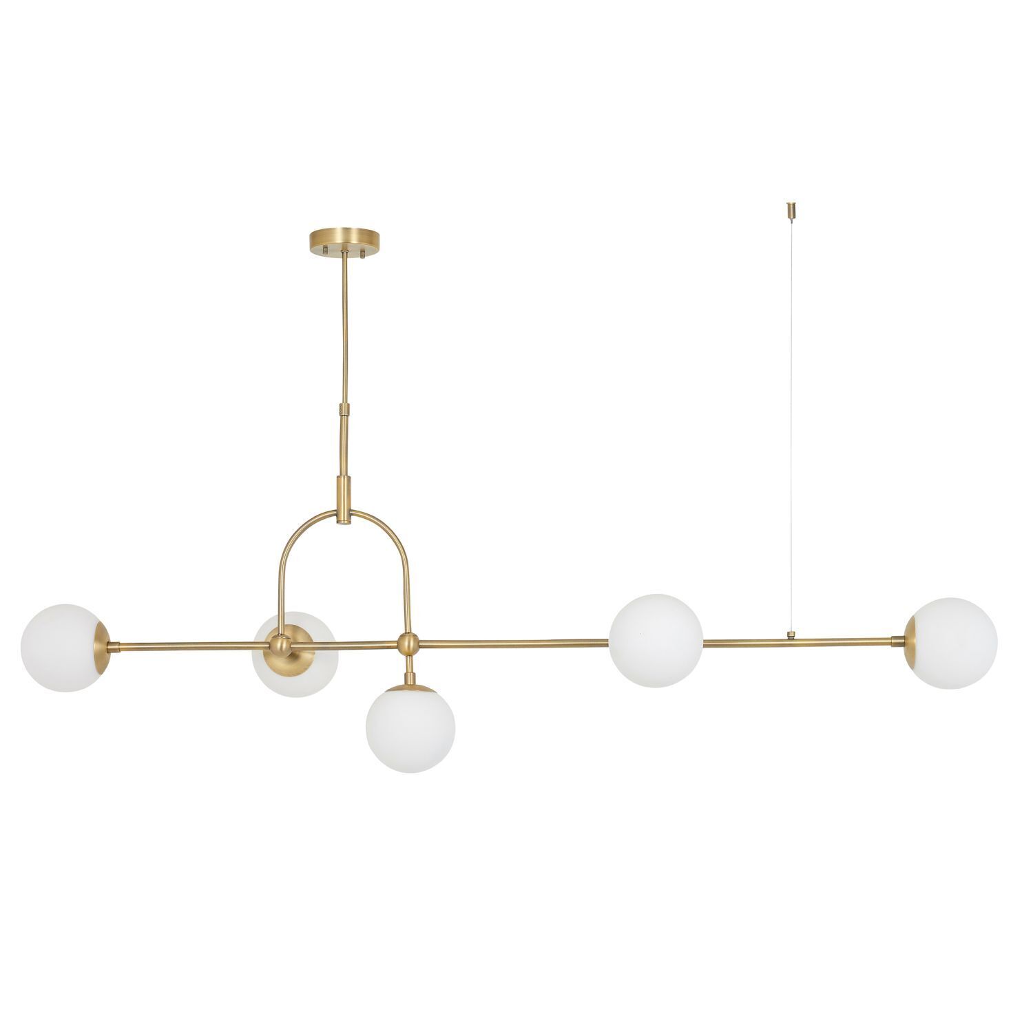 Lampe à suspendre verre métal 162 cm de long laiton antique blanc 5x E14