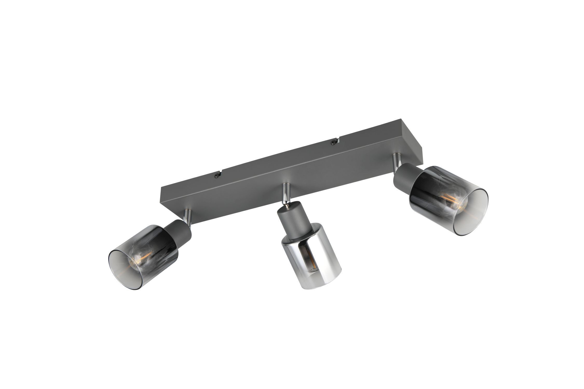 Verstellbarer Deckenspot Rauchglas Metall E14 3-flammig Beleuchtung, Badezimmer, Drinnen, Zimmer, Duscharmatur