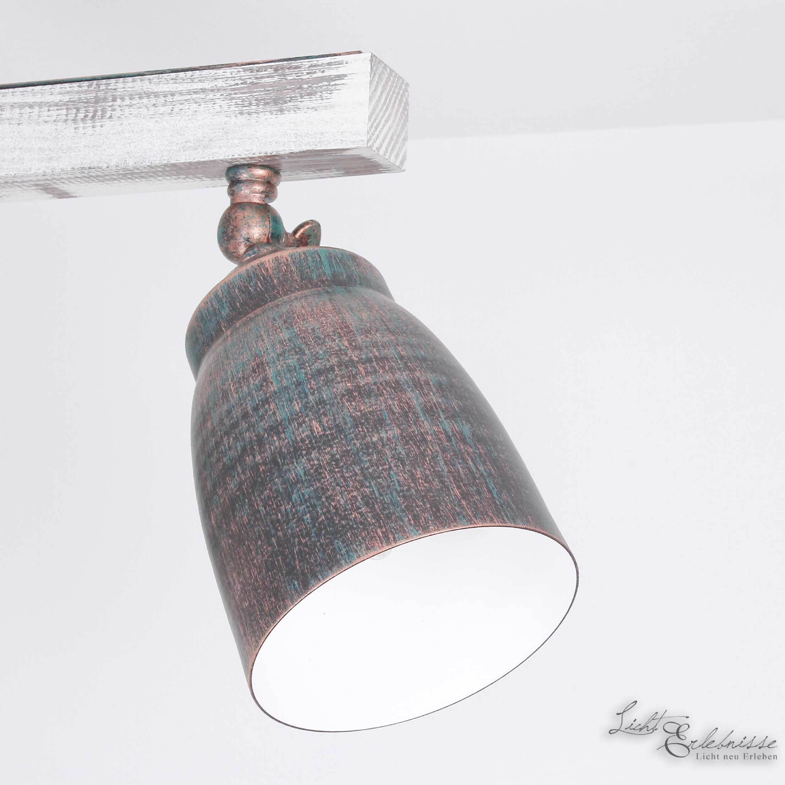 Spot de plafond 3 flammes E27 métal bois shabby Lampe, Lampenschirm