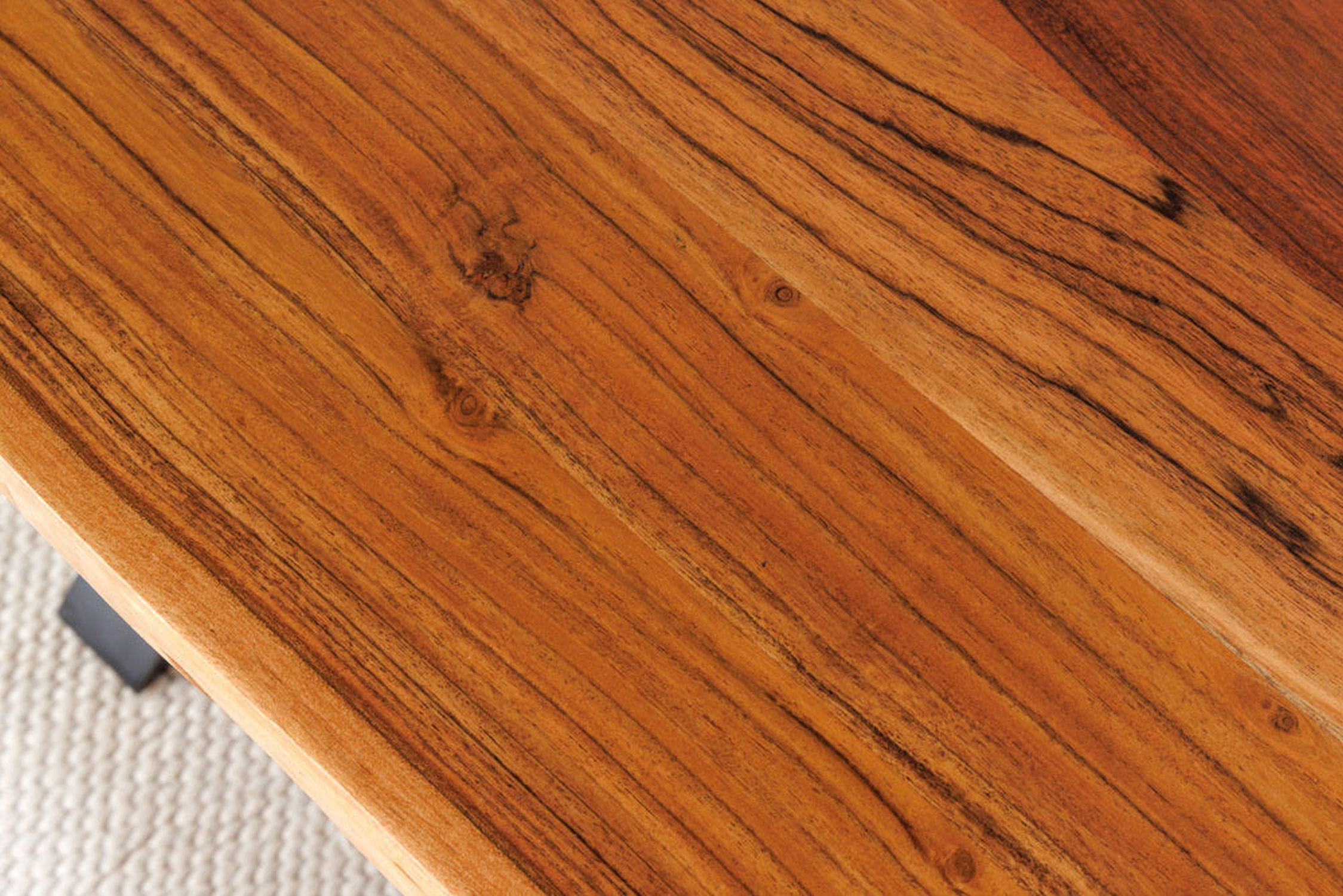 Table de salle à manger bord d'arbre en bois d'acacia métal 160 x 90 cm Hartholz, Holz, Gebeiztes Holz, Innenarchitektur, Bodenbeläge
