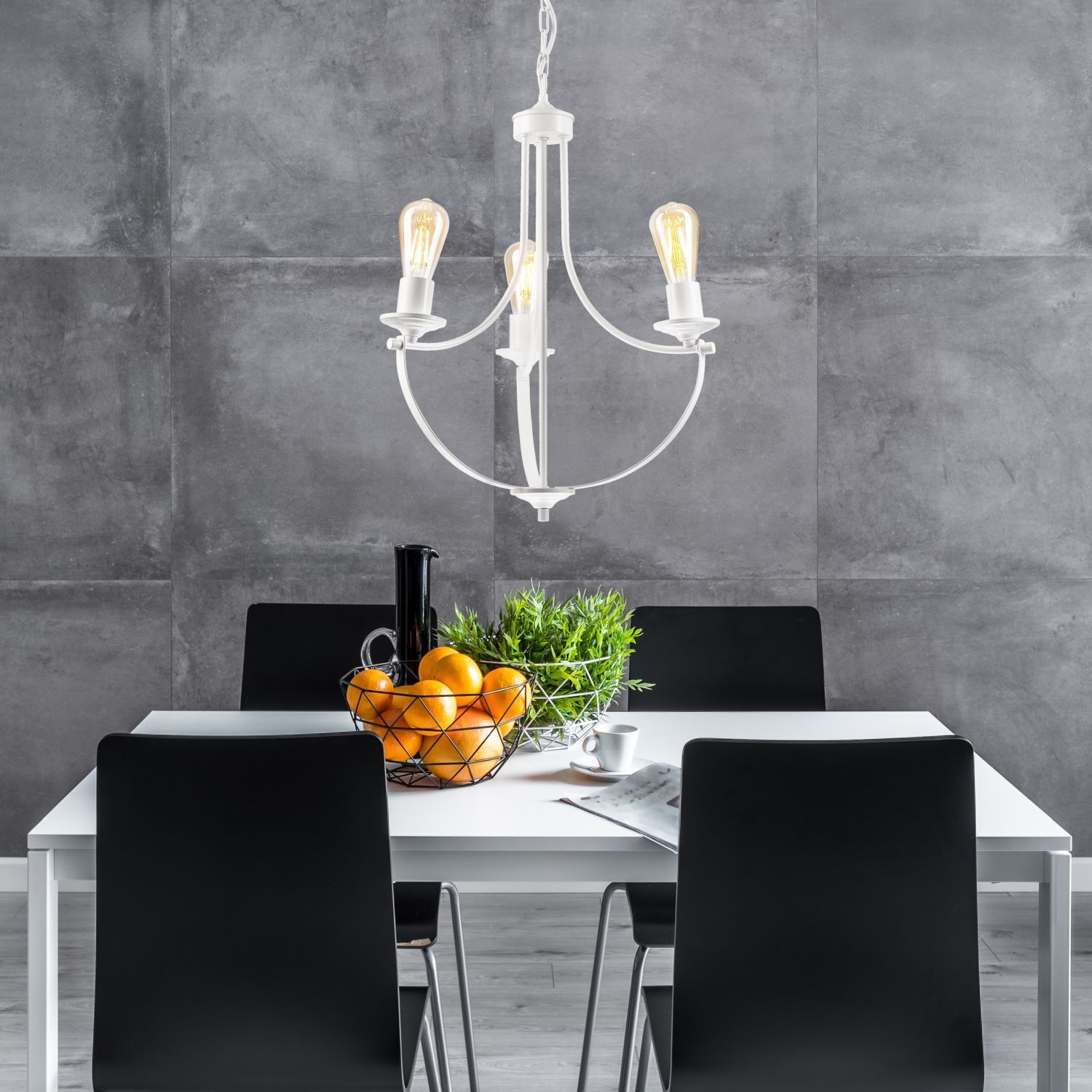 Lustre blanc 3 flammes E27 Ø 42 cm Métal Rustique