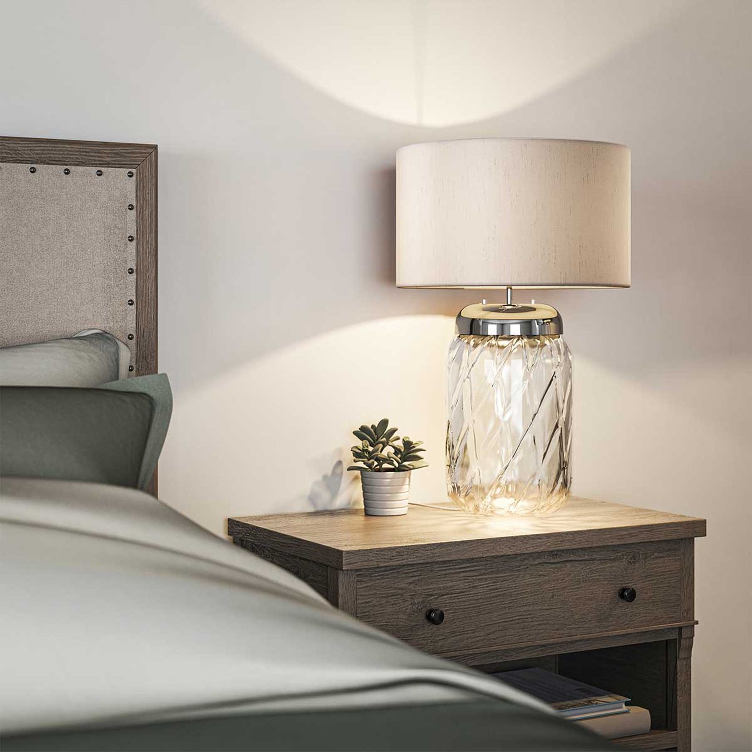 Lampe de table verre tissu 67,5 cm socle éclairé