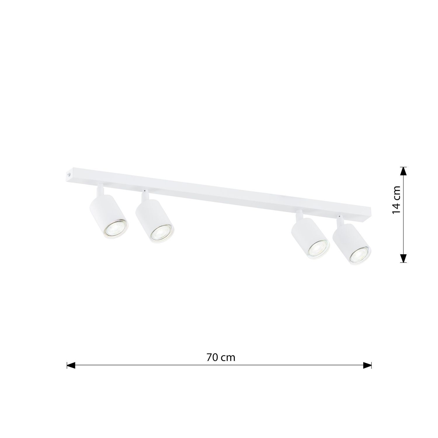 Plafonnier blanc 70 cm de long métal orientable GU10 4-flamme