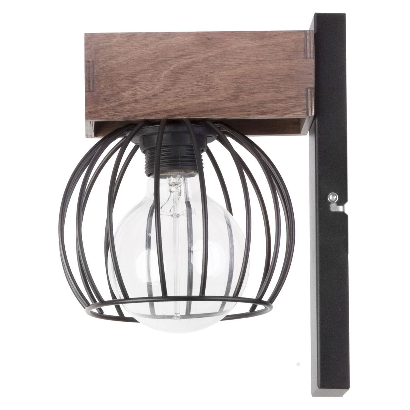 Applique noire métal bois E27 H:25 cm confortable
