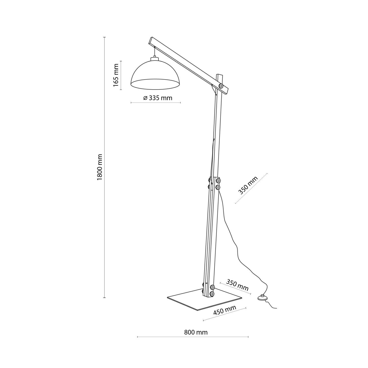 Lampadaire réglable 180 cm de haut articulé bois métal E27