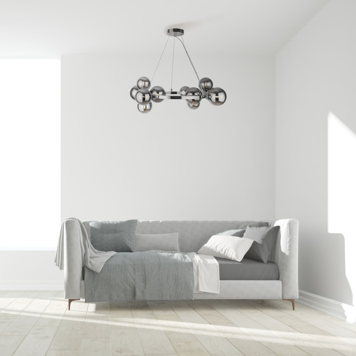 Suspension métal verre fumé G9 L : 67 cm Abat-jour sphérique