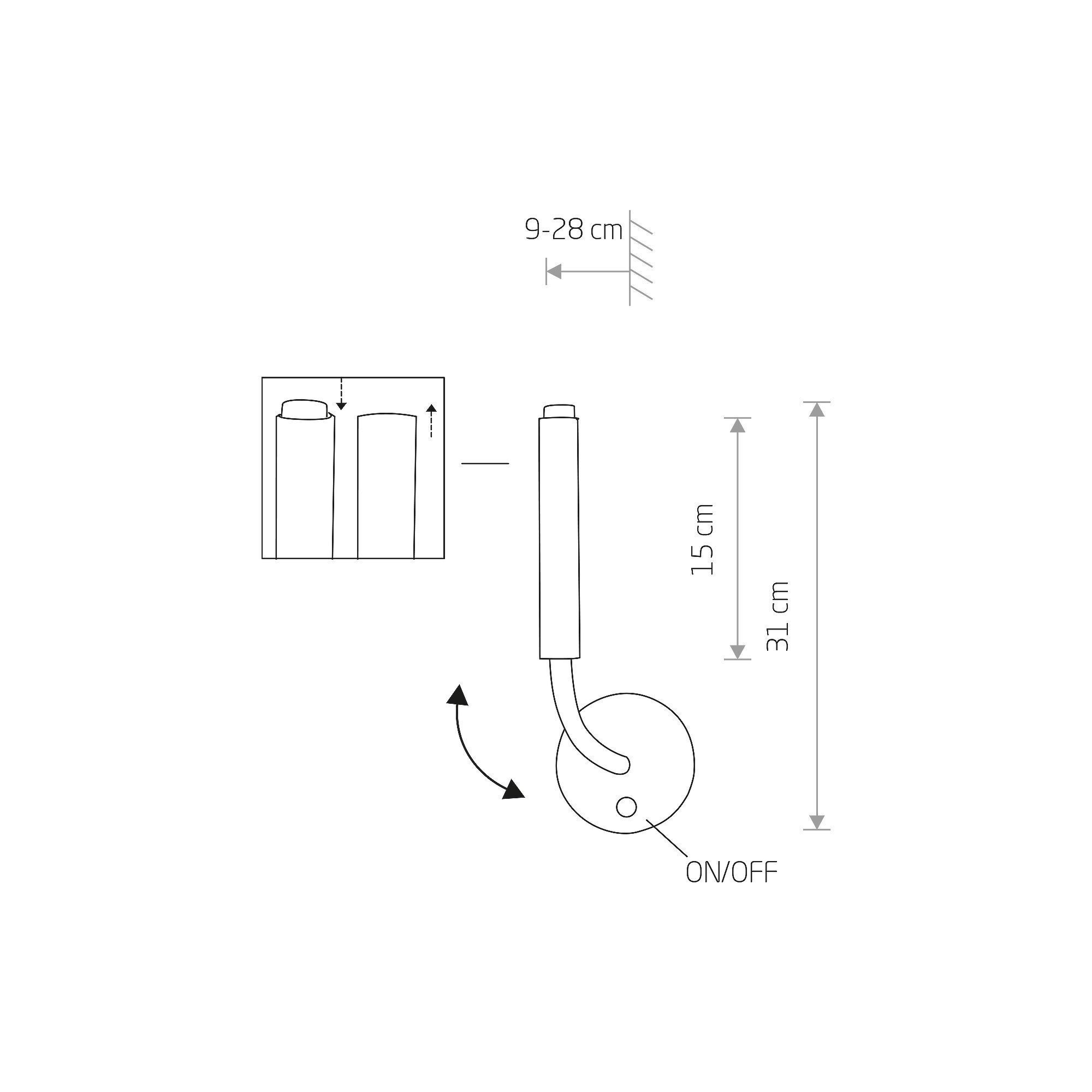wandhalter, wandclip, ein/ausschalten, montageanleitung, abmessungen