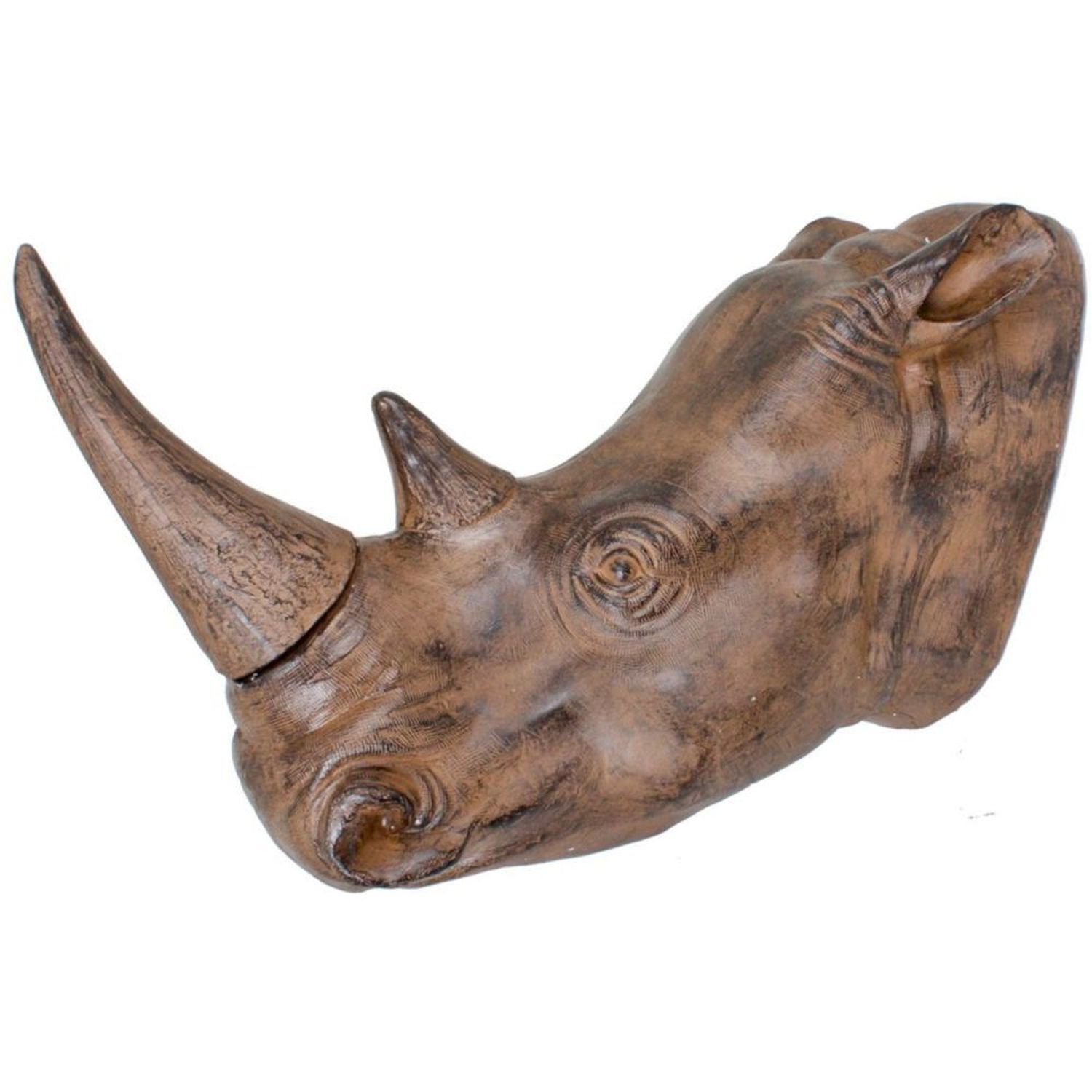 Sculpture murale Tête de rhinocéros Polyrésine L : 61 cm Brun artificiel Tier, Antilope, Säugetier, Tierwelt, Nashorn