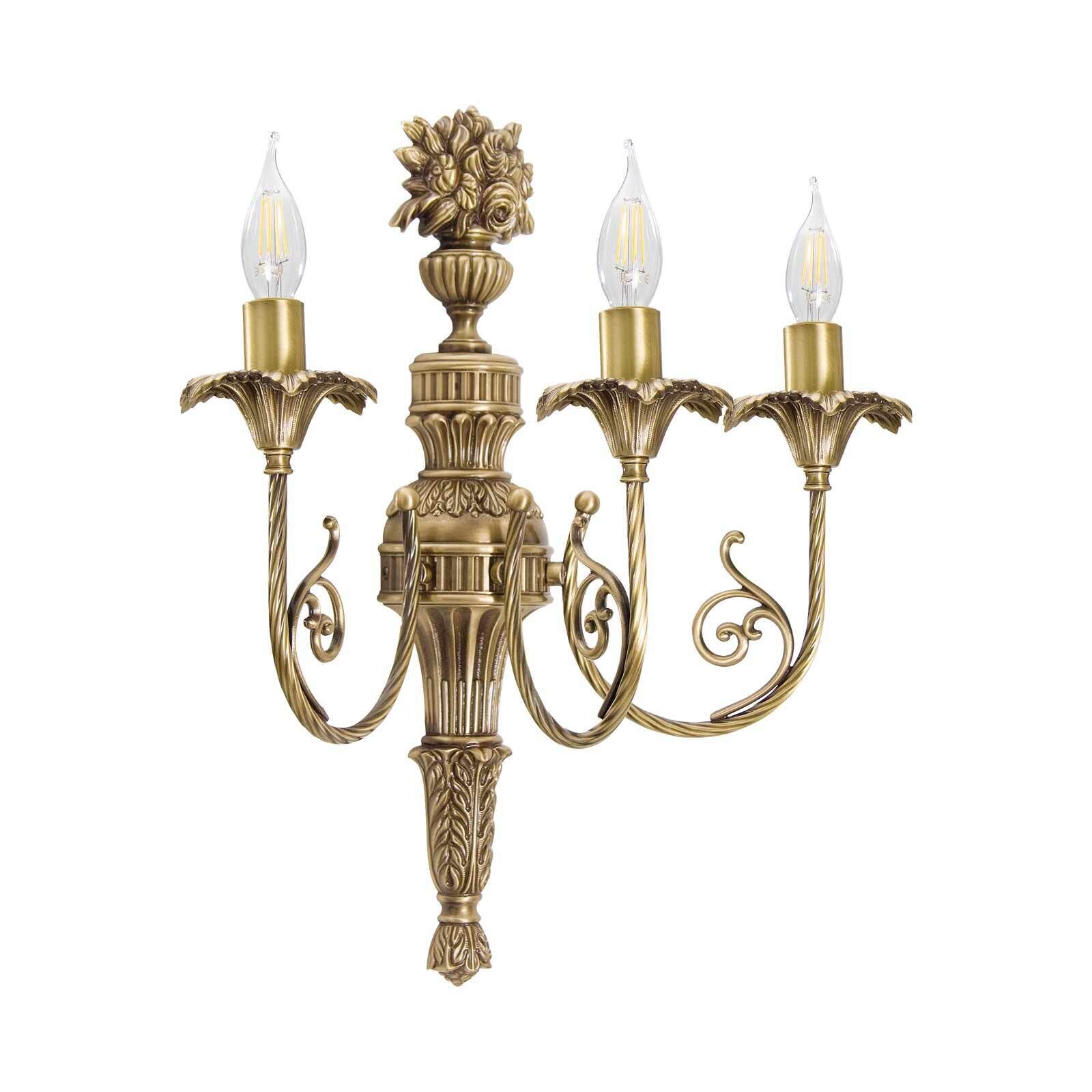 Applique murale laiton 3 flammes E14 en bronze clair Floral