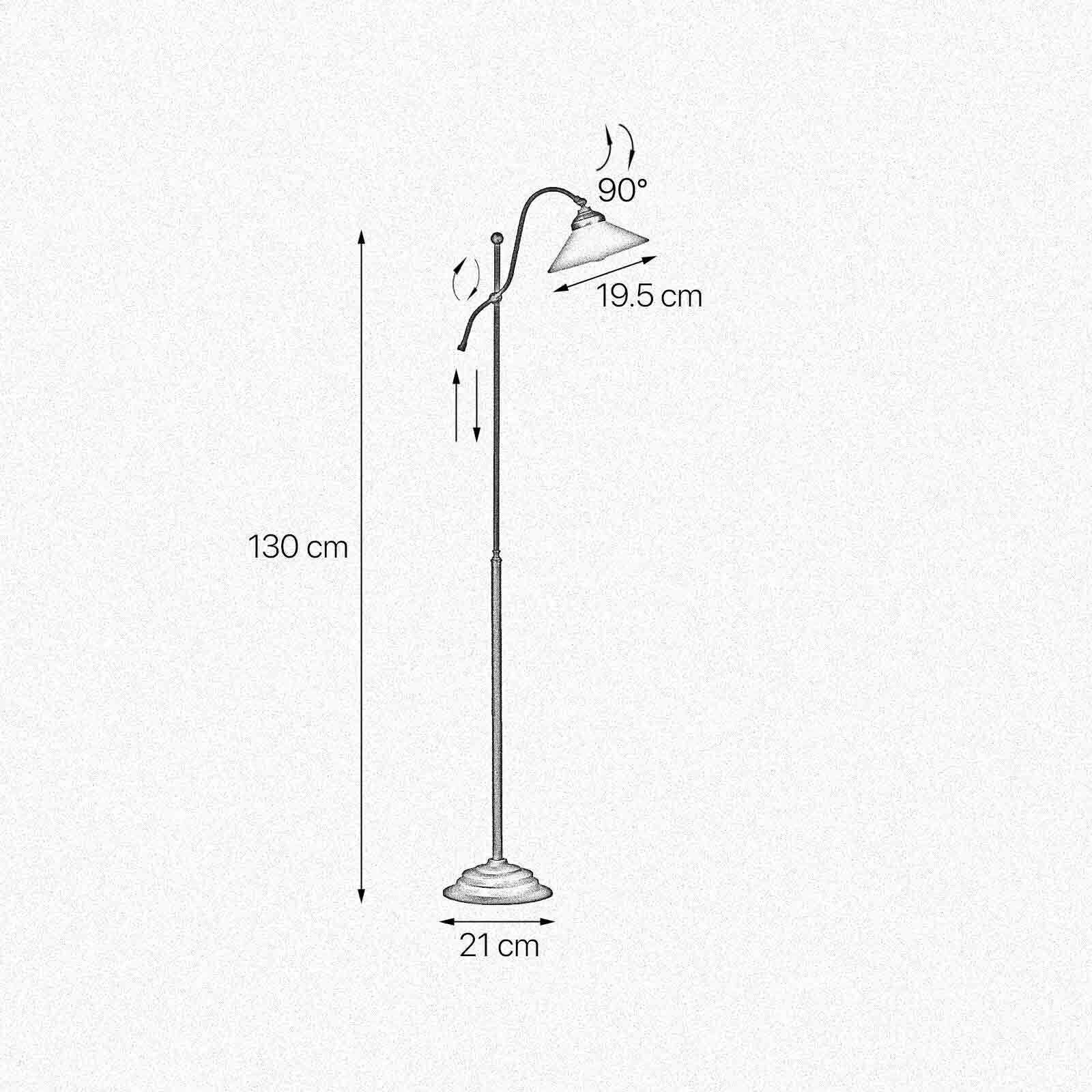 Lampadaire petit 130 cm E27 laiton verre rustique