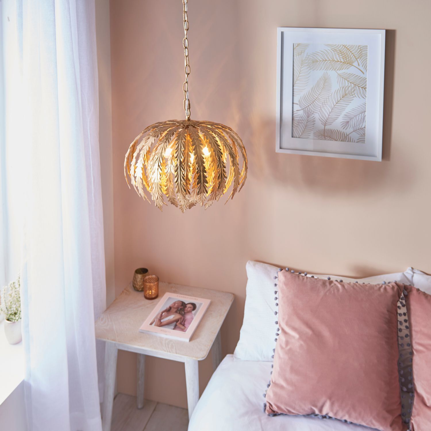 Lampe à suspendre métal Ø 45 cm rond feuille d'or 3x E14 Moderne Floral