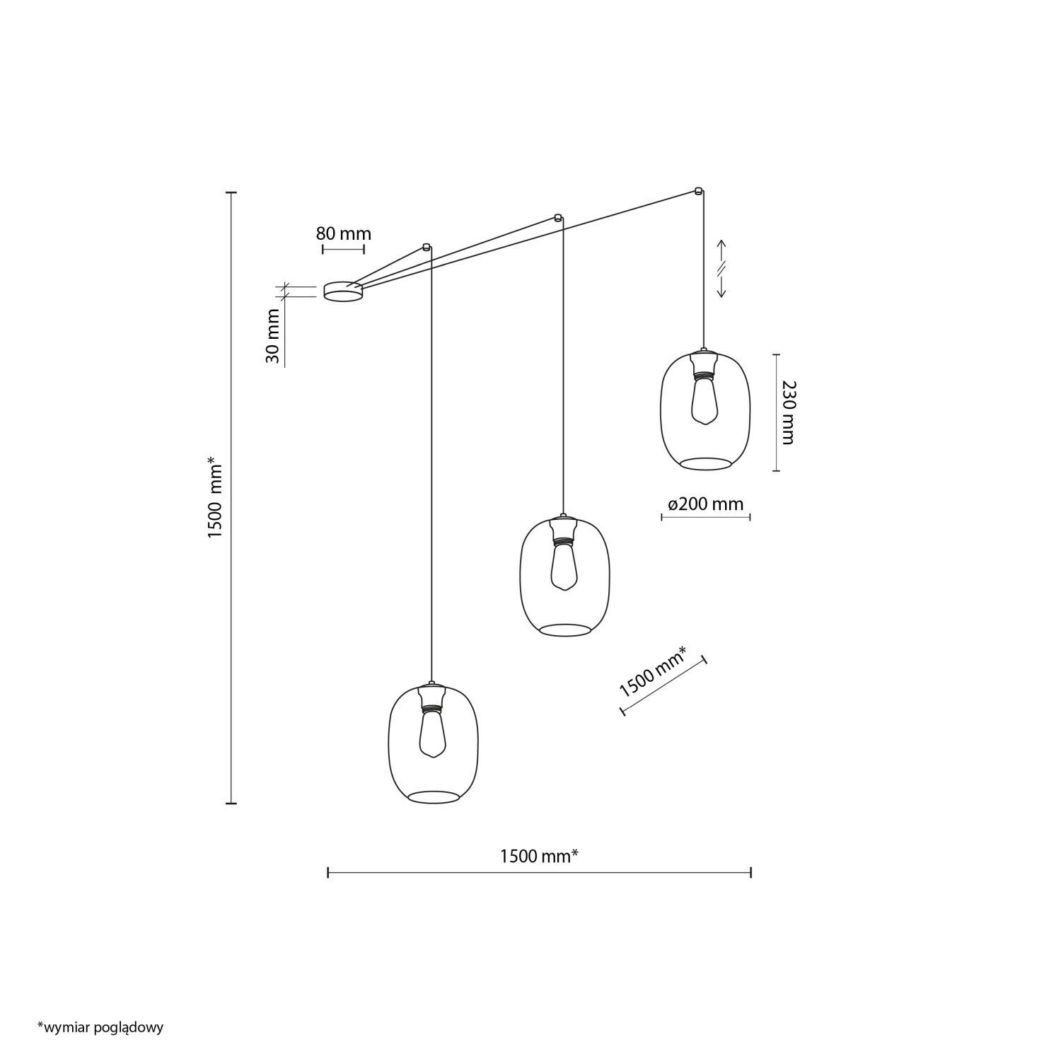 Hängeleuchte 3-flammig H: max. 2,1 m verstellbar Rauchglas Diagramm, Handlung