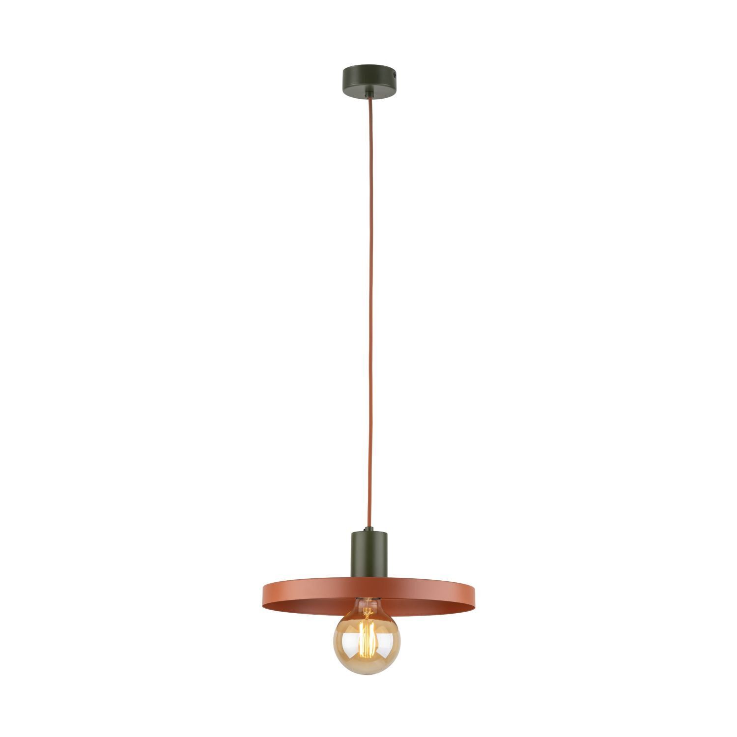 Suspension ronde E27 Ø30 cm brun vintage rouge brique