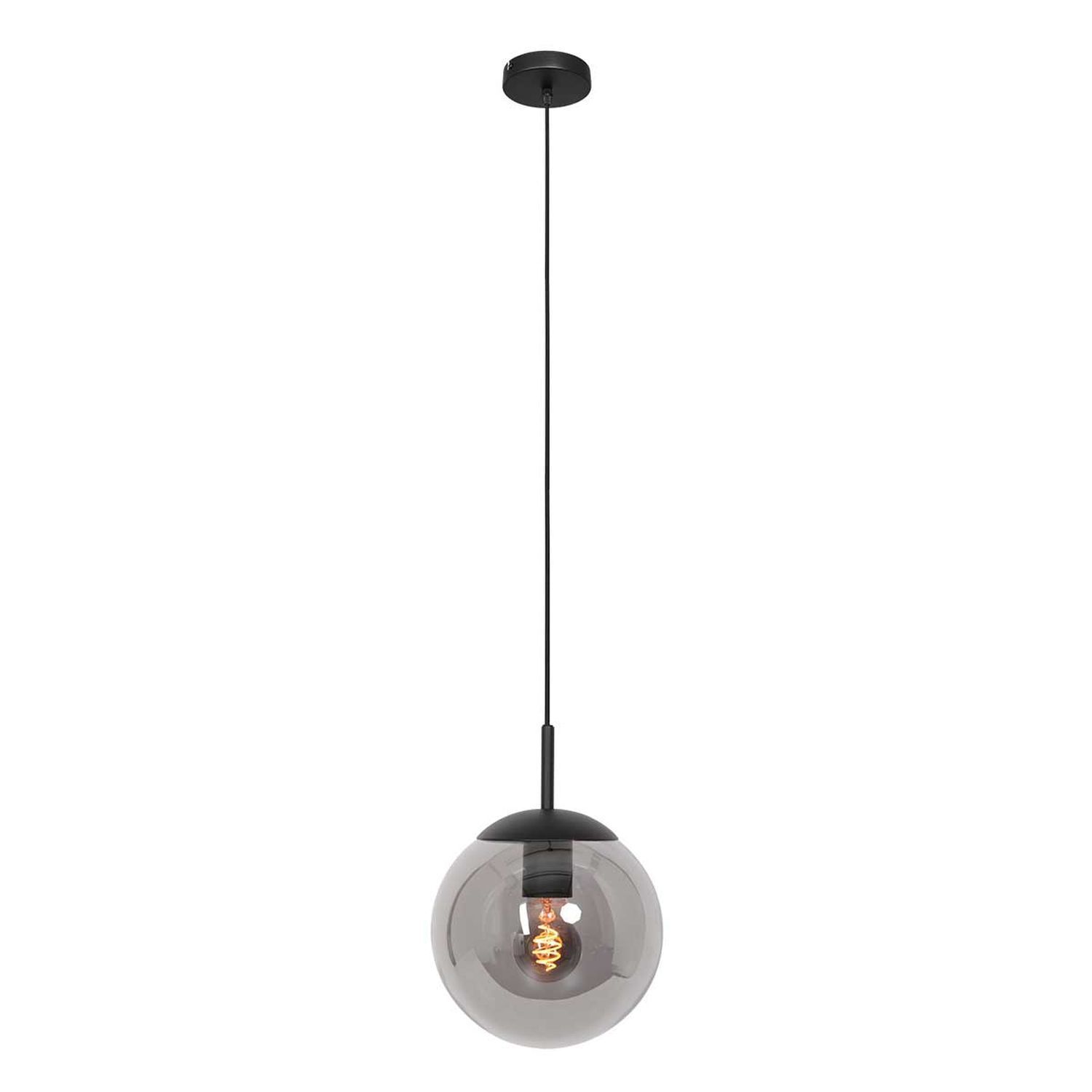 Lampe à suspendre moderne en verre gris fumé E27 Ø20 cm rond