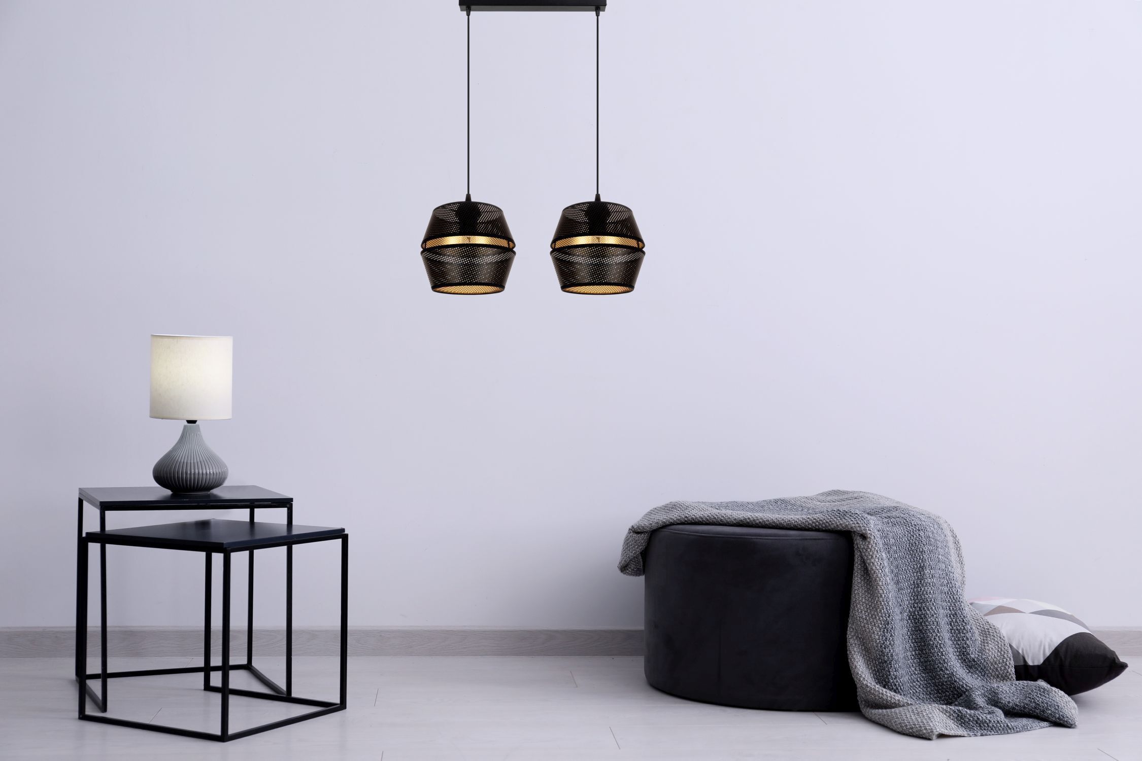 Hängelampe Metall Schwarz Gold E27 50 cm lang 2-flammig Lampe