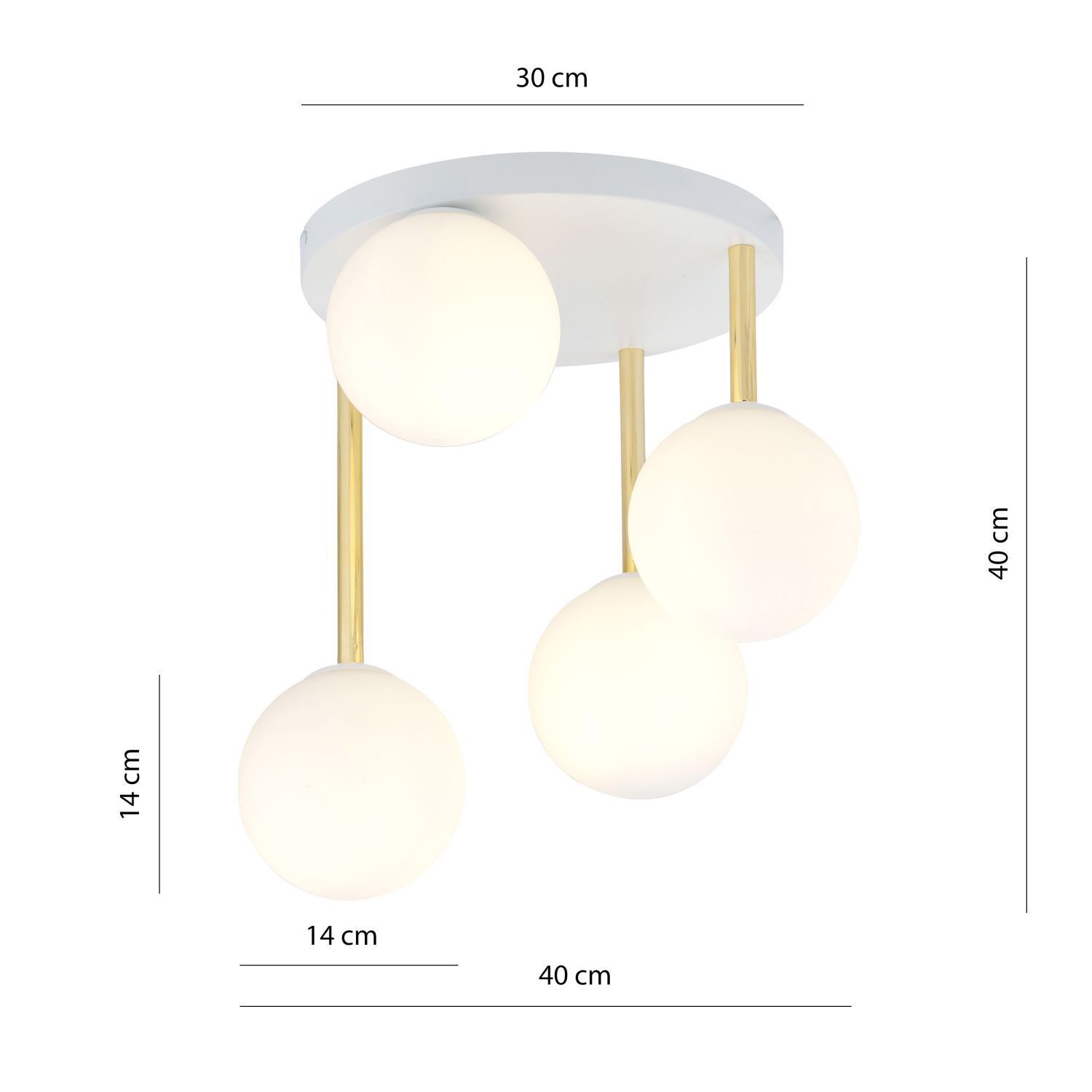 Plafonnier Boule Abat-jour Verre Métal E14 Blanc Or