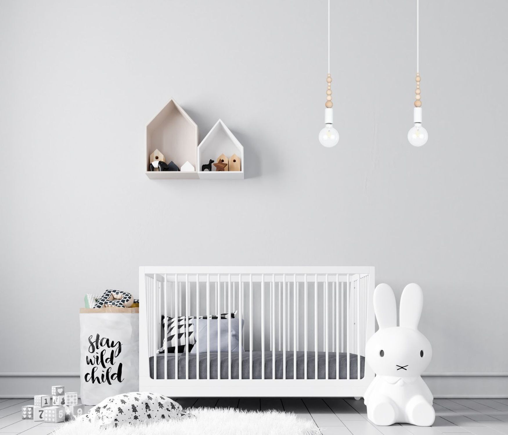 Krippe, Babybett, Weiß, Holzspielzeug, Dekoration