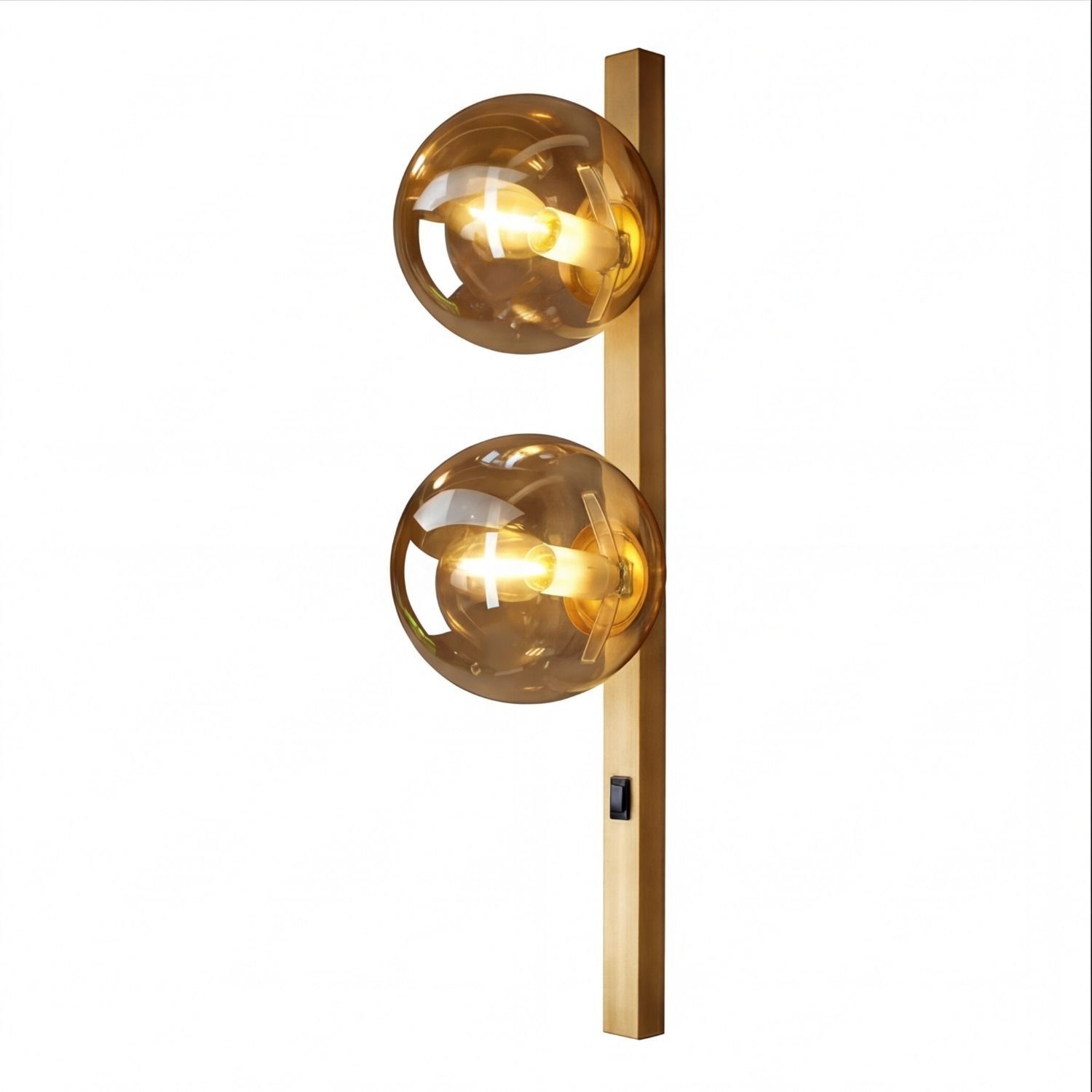 Wandlampe Bernstein Glas Schalter Gold E14 60 cm 2-flmg Wandlampe, Holz, Gold, Glühbirne, Stange Lampe