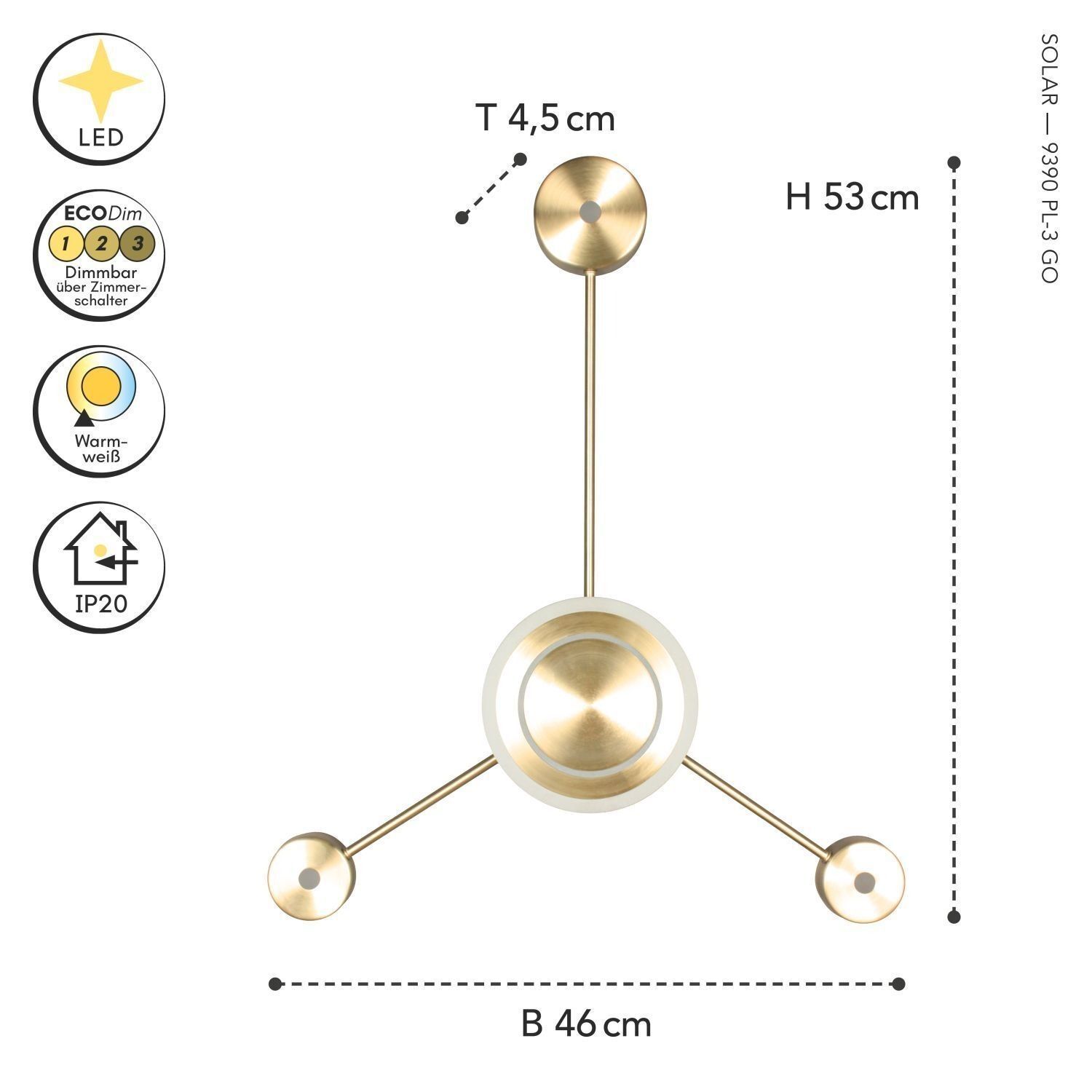 b63c843dc5684f369a31de16eb3cd154 Deckenleuchte, LED, goldfarben, schlank, Dreibeinig